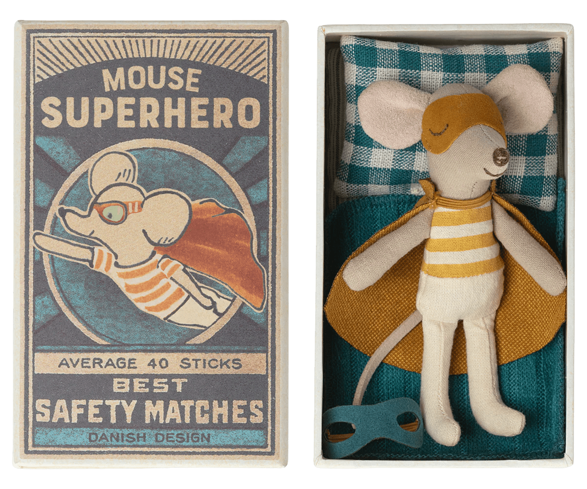 Super Hero, Little Brother in Matchbox - Maileg Toy sold by Rosebud & Jo