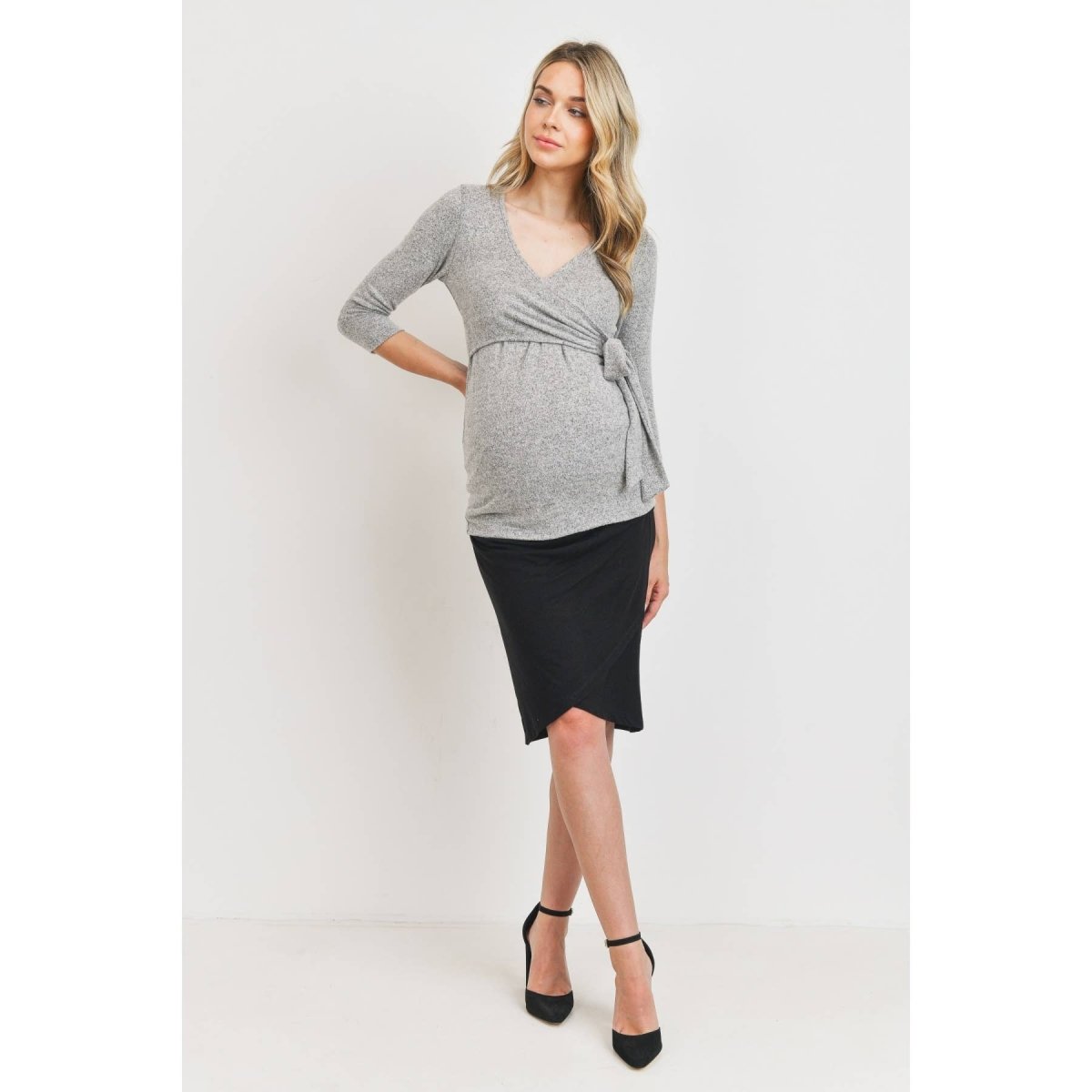 Surplice Wrap Long Sleeve Nursing Knit Top - Hello Miz Maternity Clothes sold by Rosebud & Jo