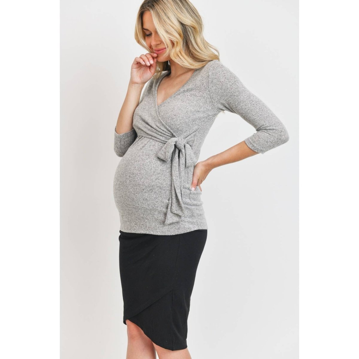 Surplice Wrap Long Sleeve Nursing Knit Top - Hello Miz Maternity Clothes sold by Rosebud & Jo