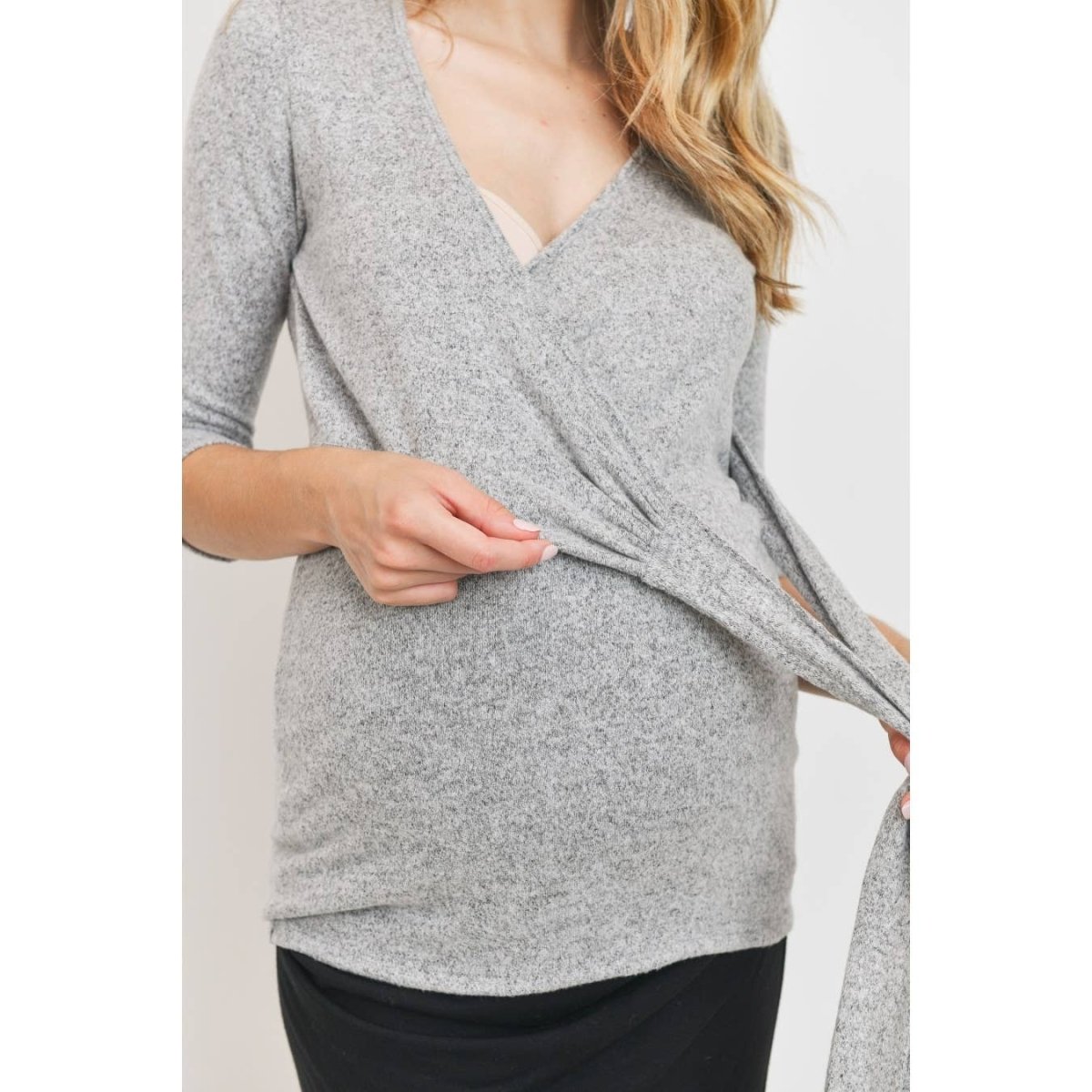 Surplice Wrap Long Sleeve Nursing Knit Top - Hello Miz Maternity Clothes sold by Rosebud & Jo