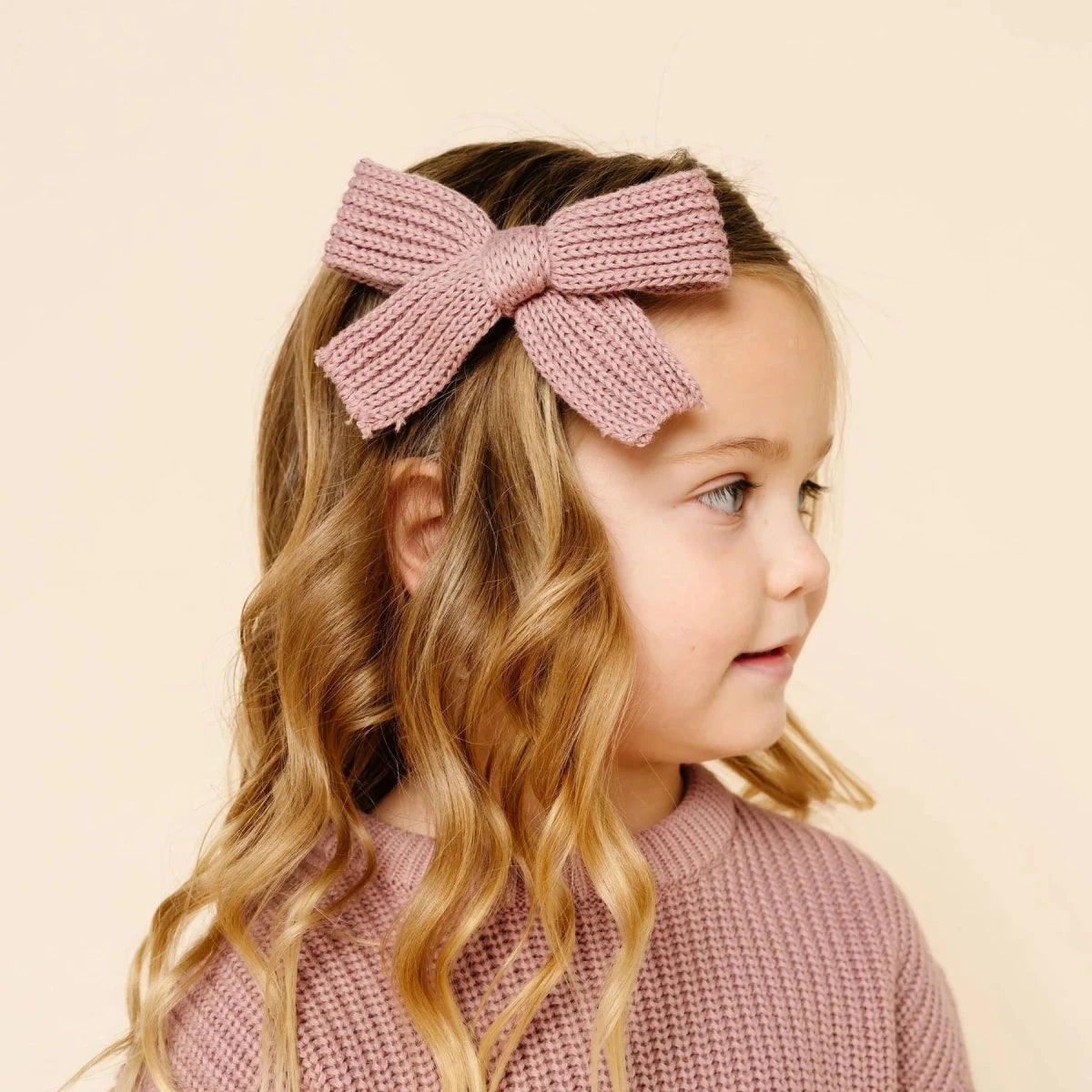 Sweater Bow - Mauve Chunky Knit Clip - Lou Lou & Company Hair Accessories sold by Rosebud & Jo