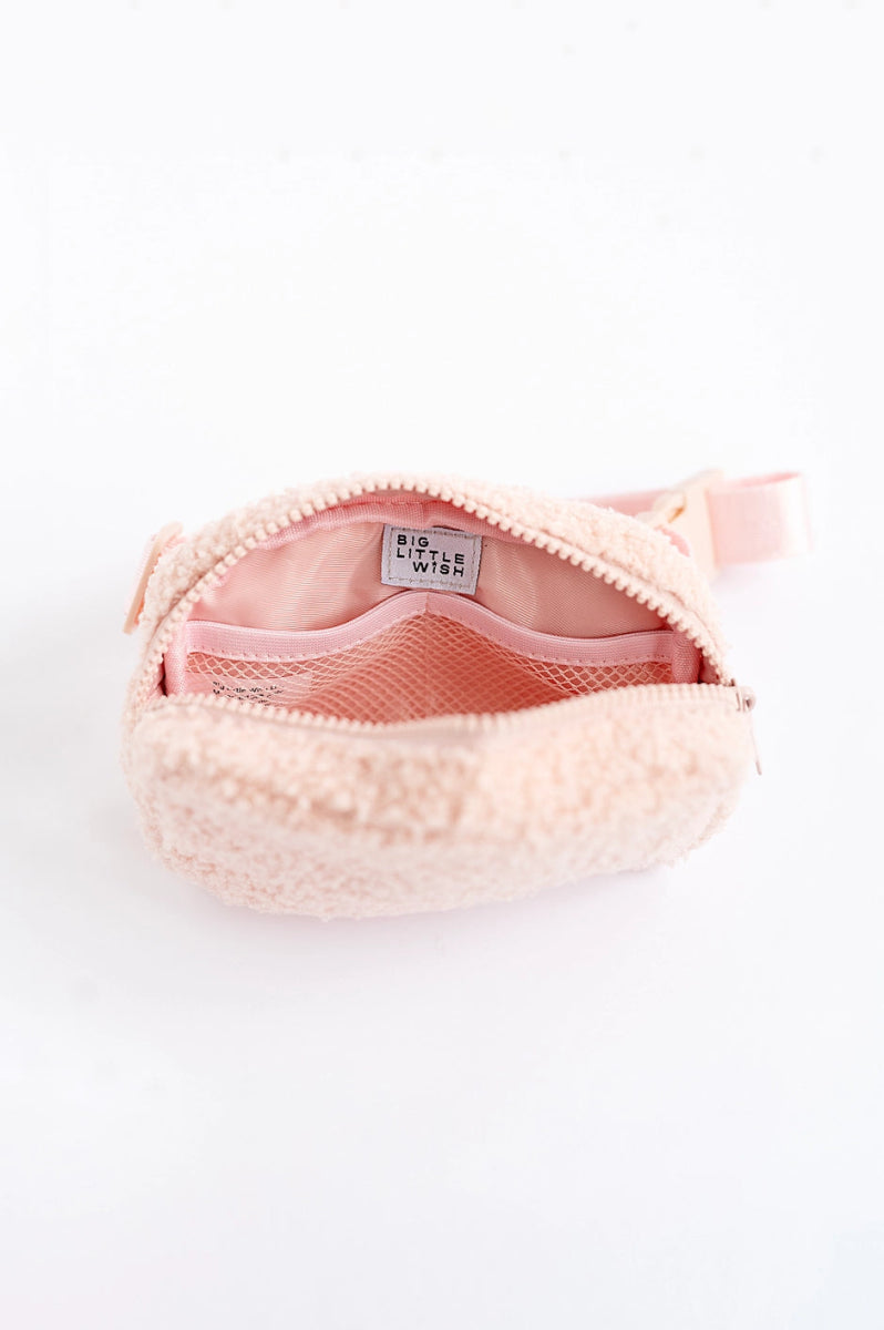 The Aspen Bag: Sherpa Light Pink Kids Belt Bag - Big Little Wish Bag sold by Rosebud & Jo