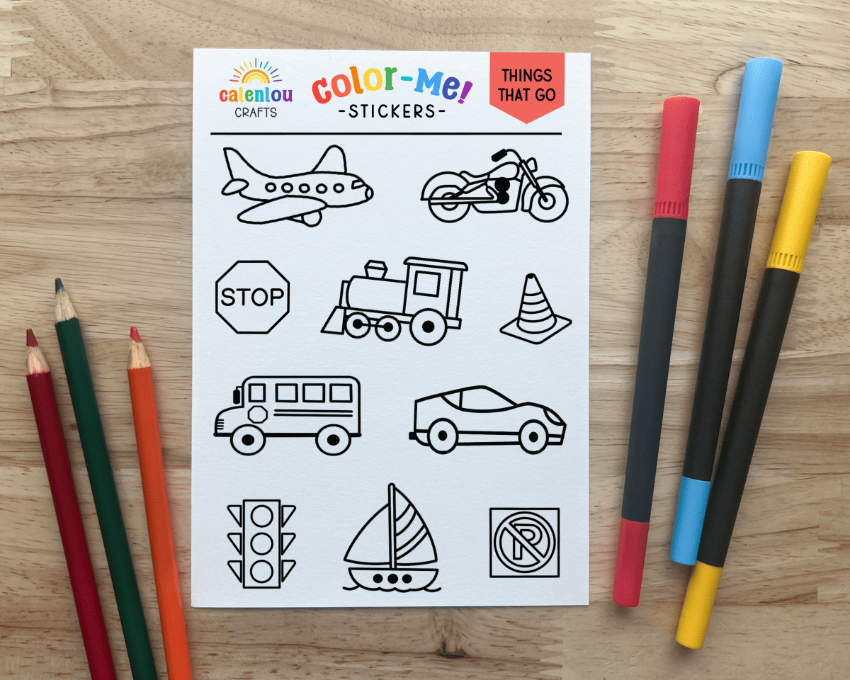 Transportation Color Your Own Stickers - Calenlou Crafts Stickers sold by Rosebud & Jo
