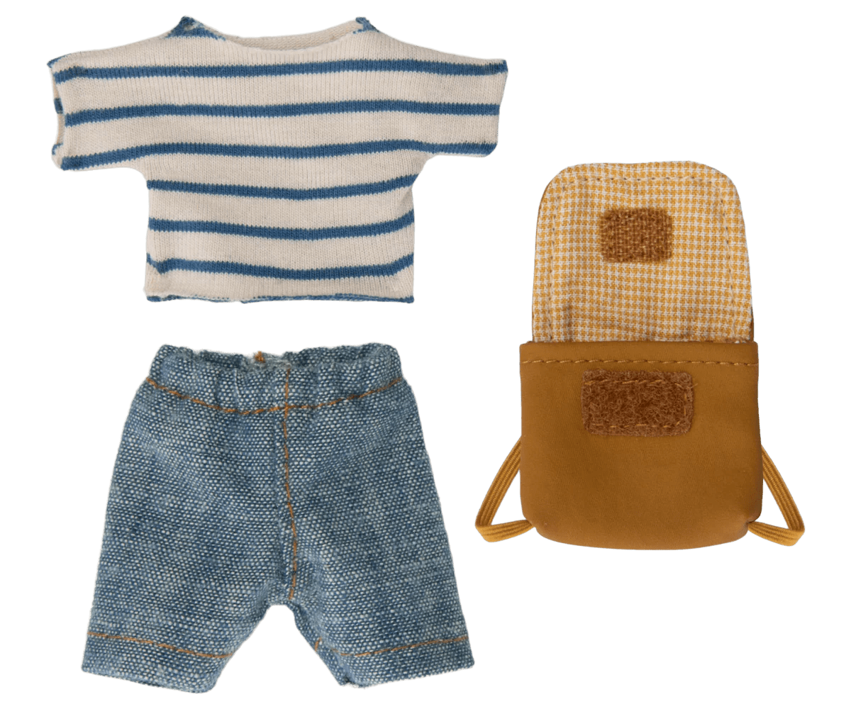 Tricycle Mouse, Big Brother with Bag in Blue - Maileg Toy sold by Rosebud & Jo