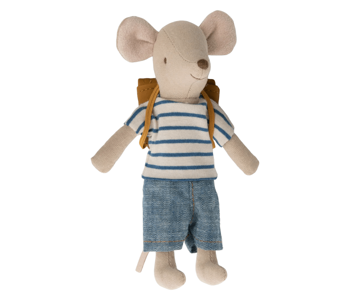 Tricycle Mouse, Big Brother with Bag in Blue - Maileg Toy sold by Rosebud & Jo