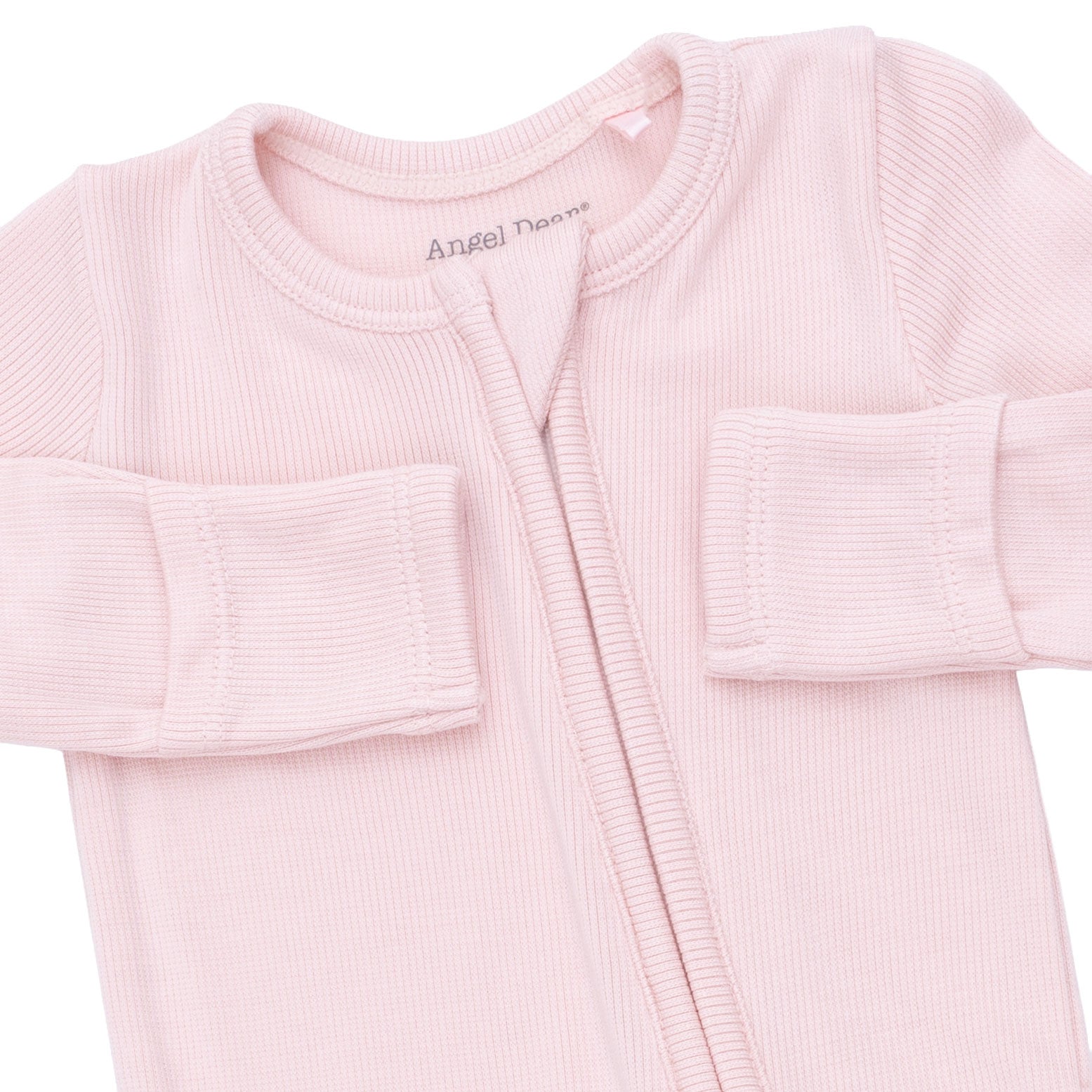 Solid Veiled Pink Rib - 2 Way Ruffle Back Zipper Footie
