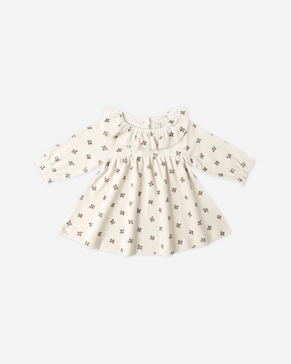 Velour Baby Dress in Holly Berry - Quincy Mae Baby & Toddler Clothing sold by Rosebud & Jo