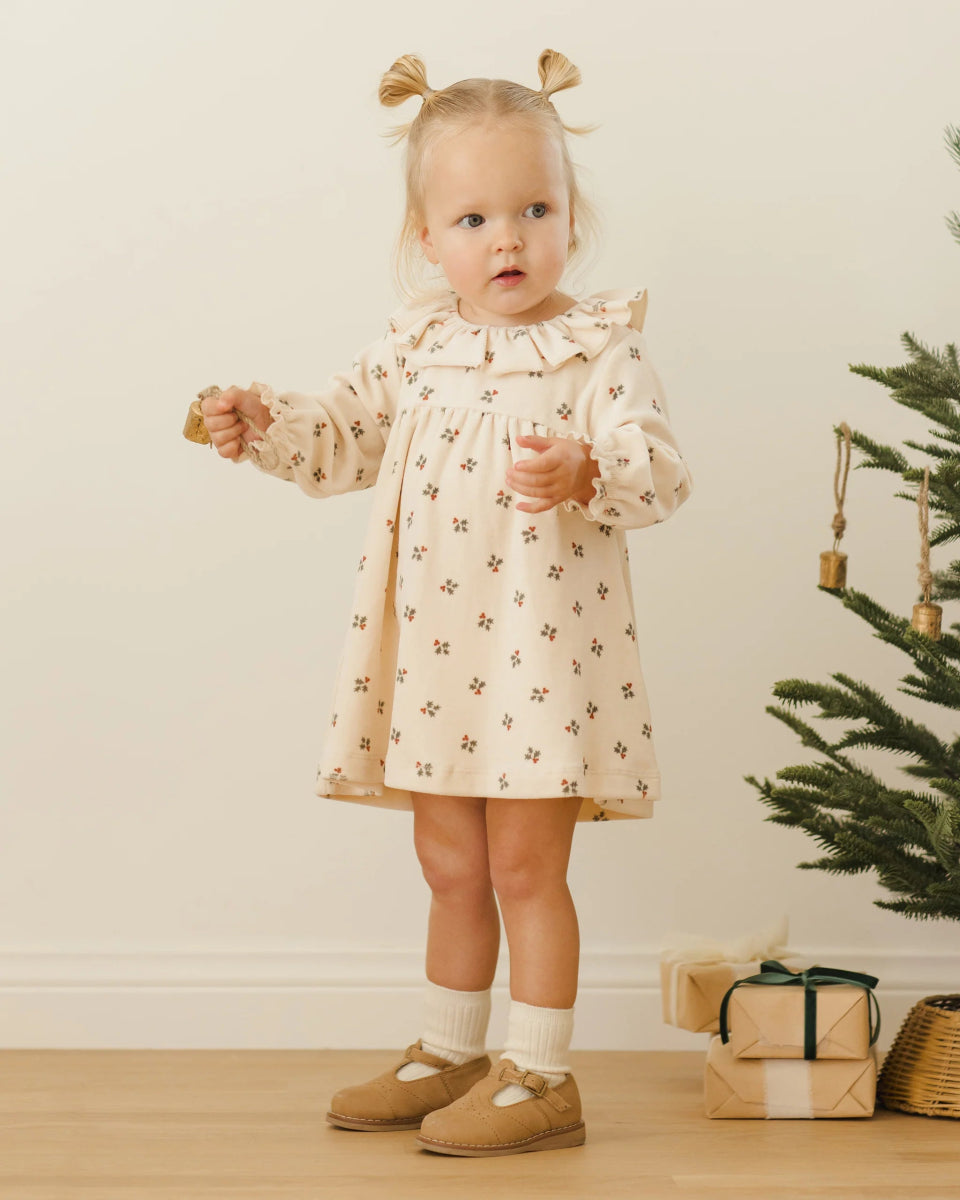 Velour Baby Dress in Holly Berry - Quincy Mae Baby & Toddler Clothing sold by Rosebud & Jo