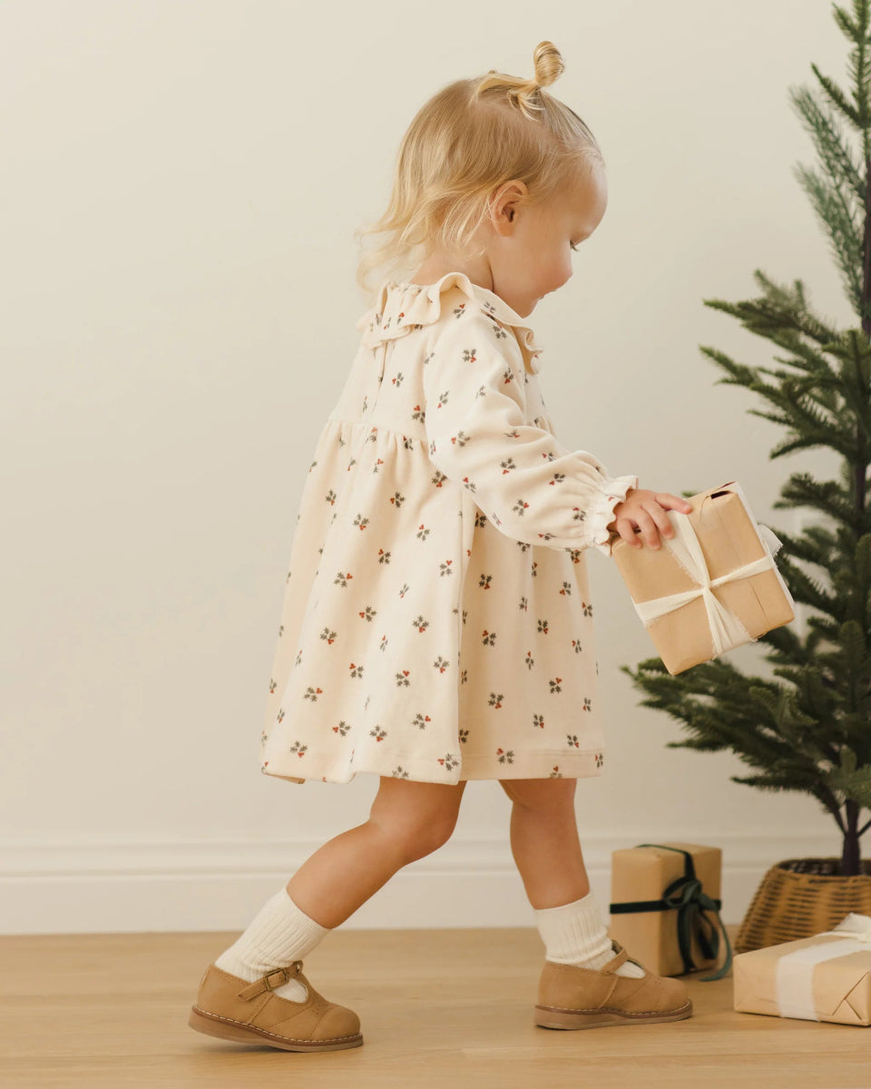 Velour Baby Dress in Holly Berry - Quincy Mae Baby & Toddler Clothing sold by Rosebud & Jo
