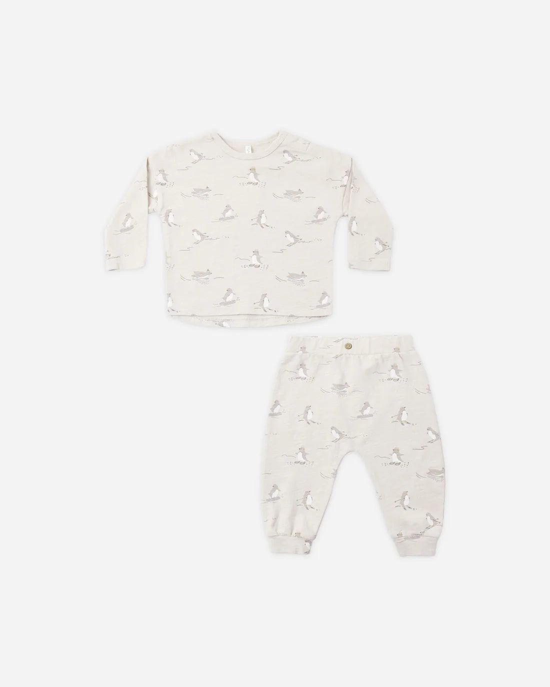 Long Sleeve Tee + Pant Set Skiing Penguins