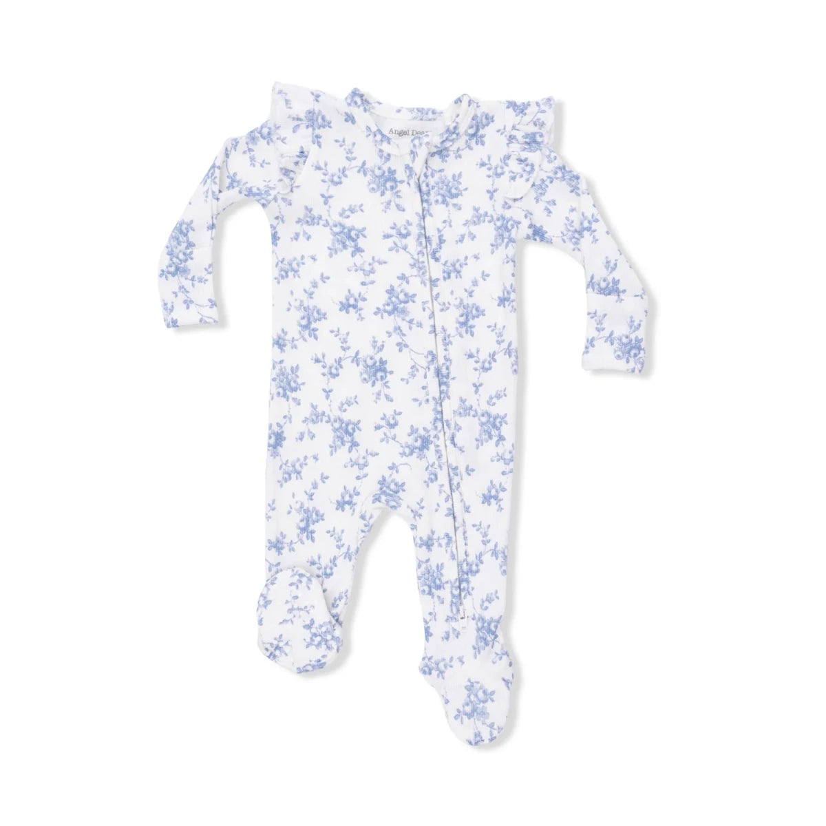 2 Way Ruffle Sleeve Zipper Footie - Baby Blues Vines Floral - Angel Dear Footies sold by Rosebud & Jo