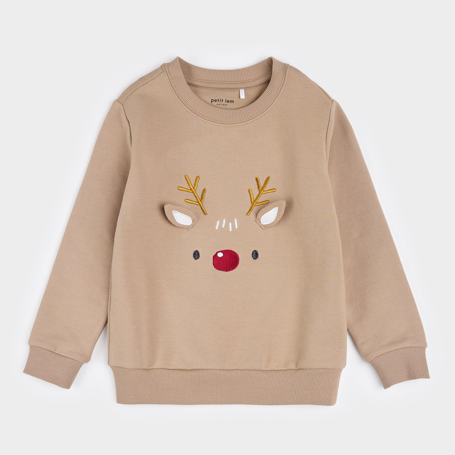 Little Reindeer on Taupe Fleece Sweatshirt