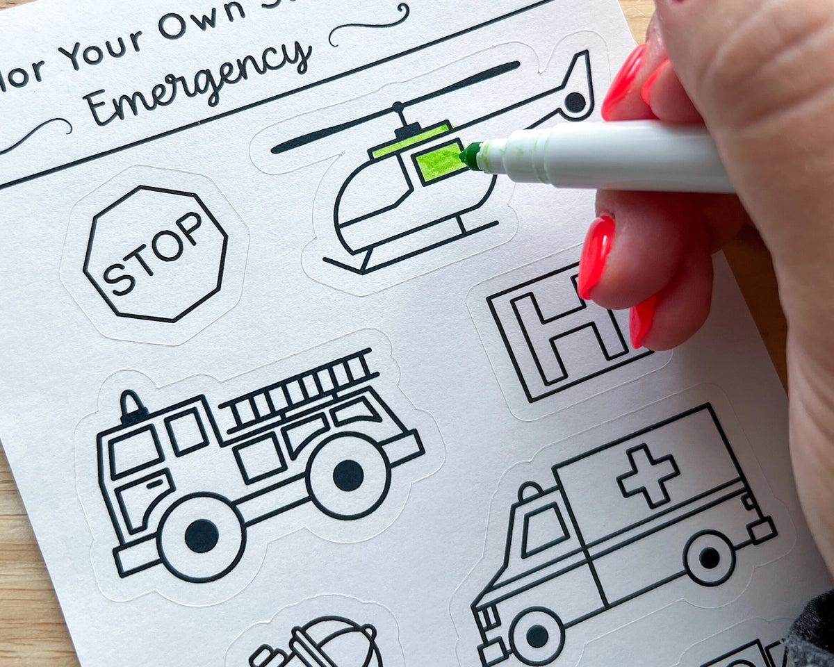 Emergency Vehicle Color Your Own Stickers