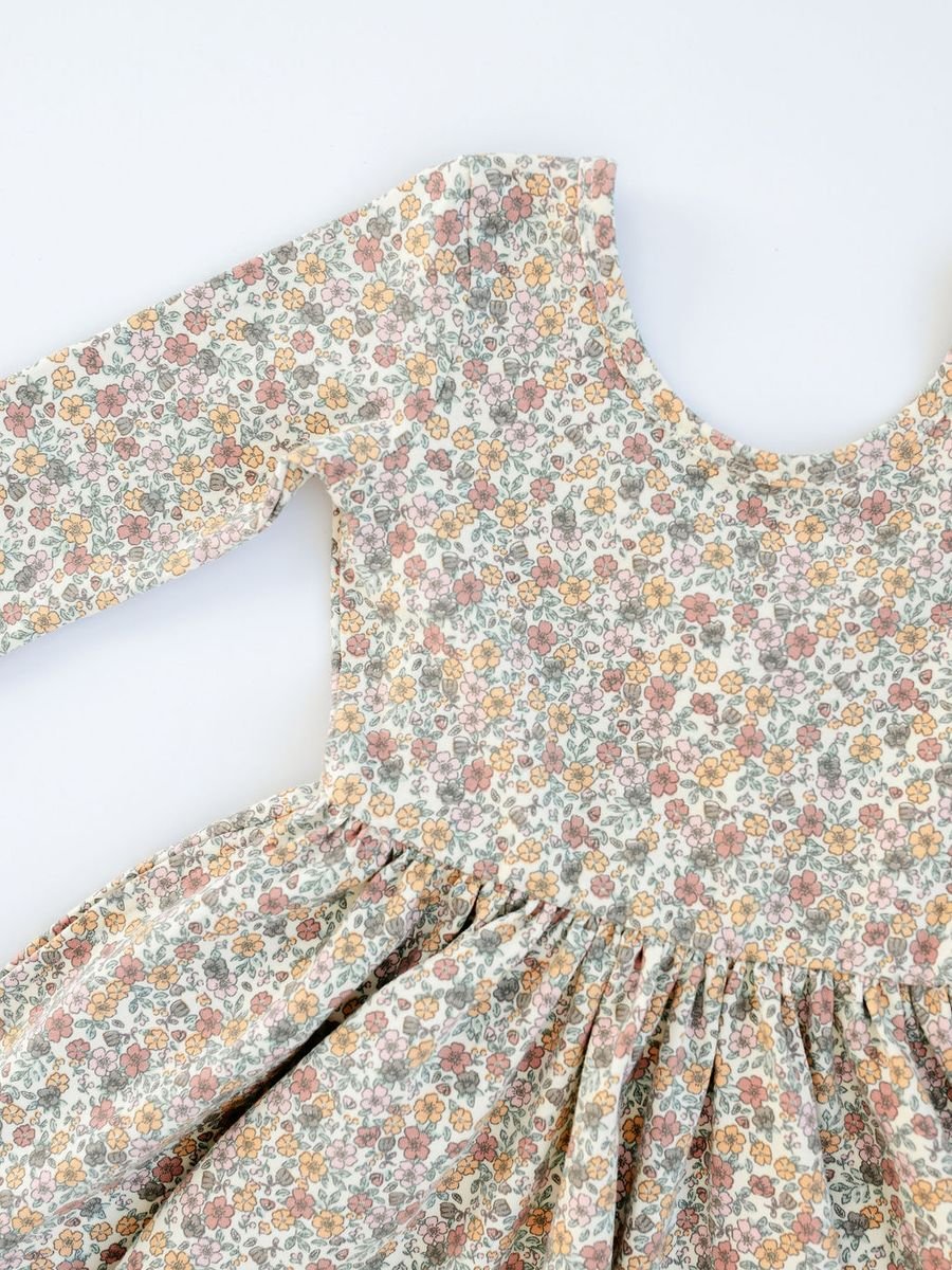 3/4 Sleeve Twirl Dress in Bella Brown - Good Apples Kids Dresses sold by Rosebud & Jo