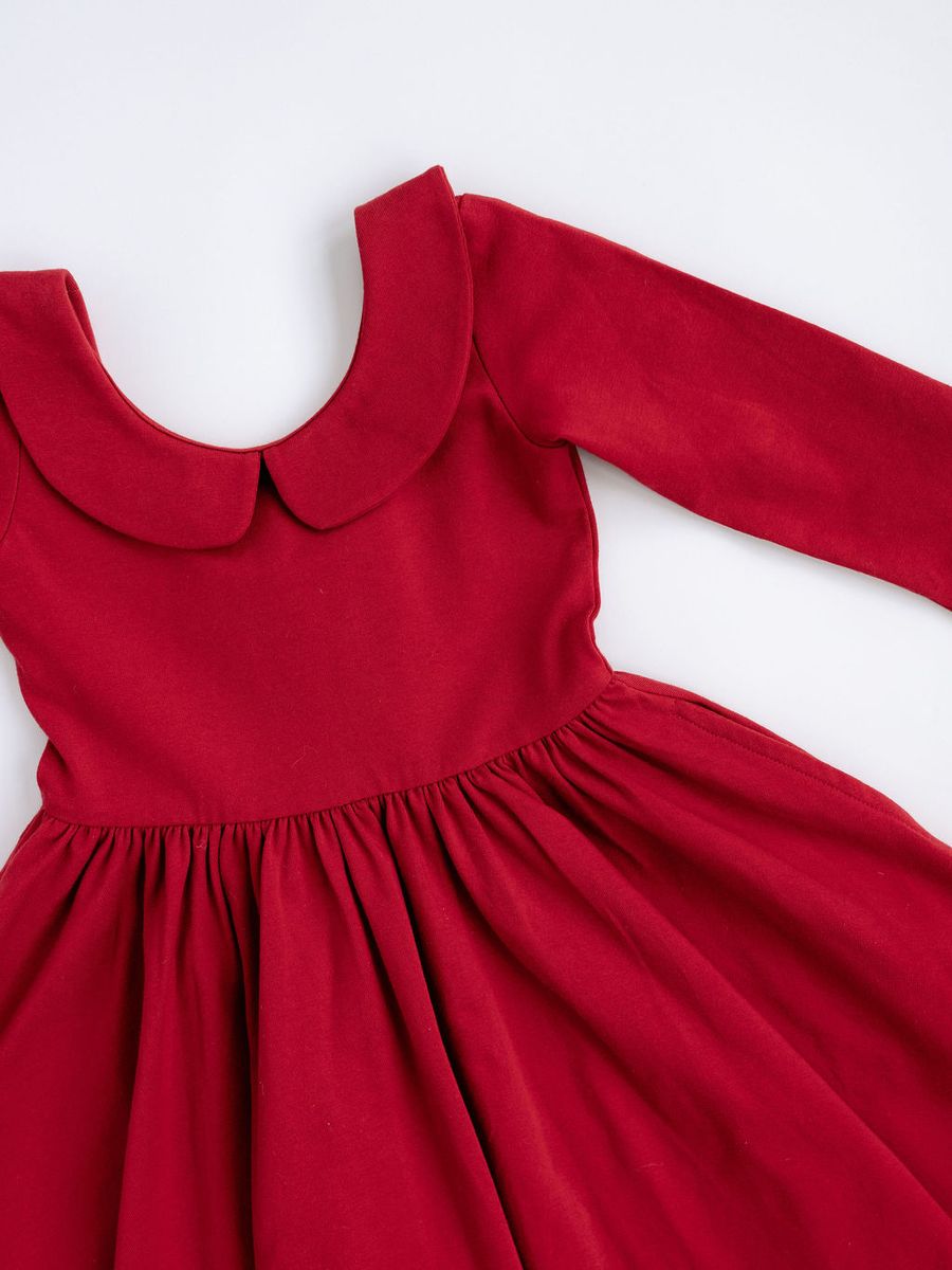 3/4 Sleeve Twirl Dress in Solid Classic Red Collared - Good Apples Kids Dresses sold by Rosebud & Jo
