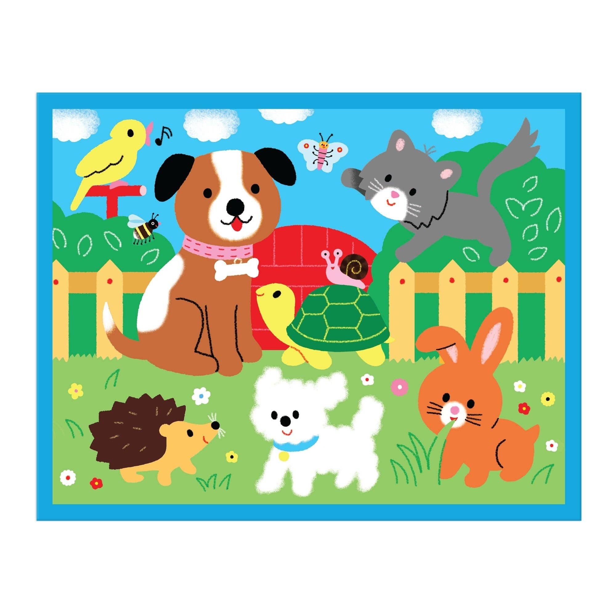 Children's rug with cartoon animals on a blue border