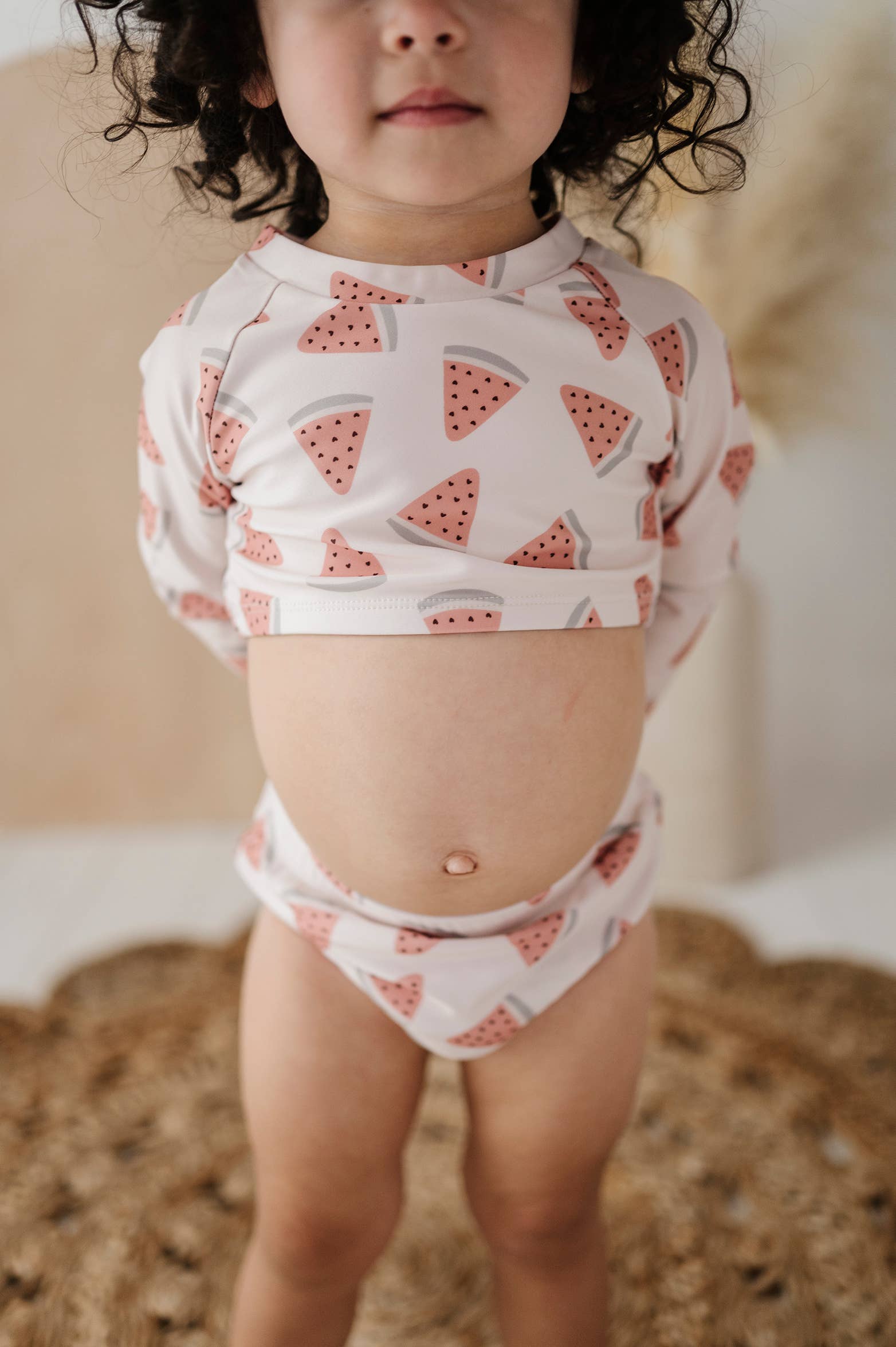 Girl's Crop Two-Piece Swim Set in Watermelon