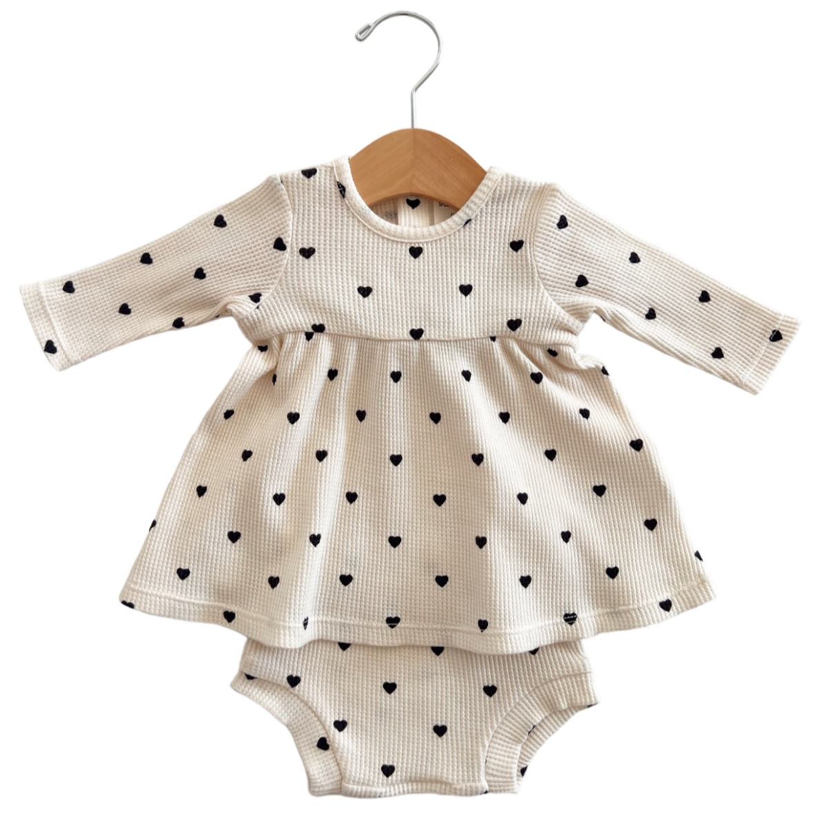 Black Heart Organic Waffle Simple Dress & Bloomer