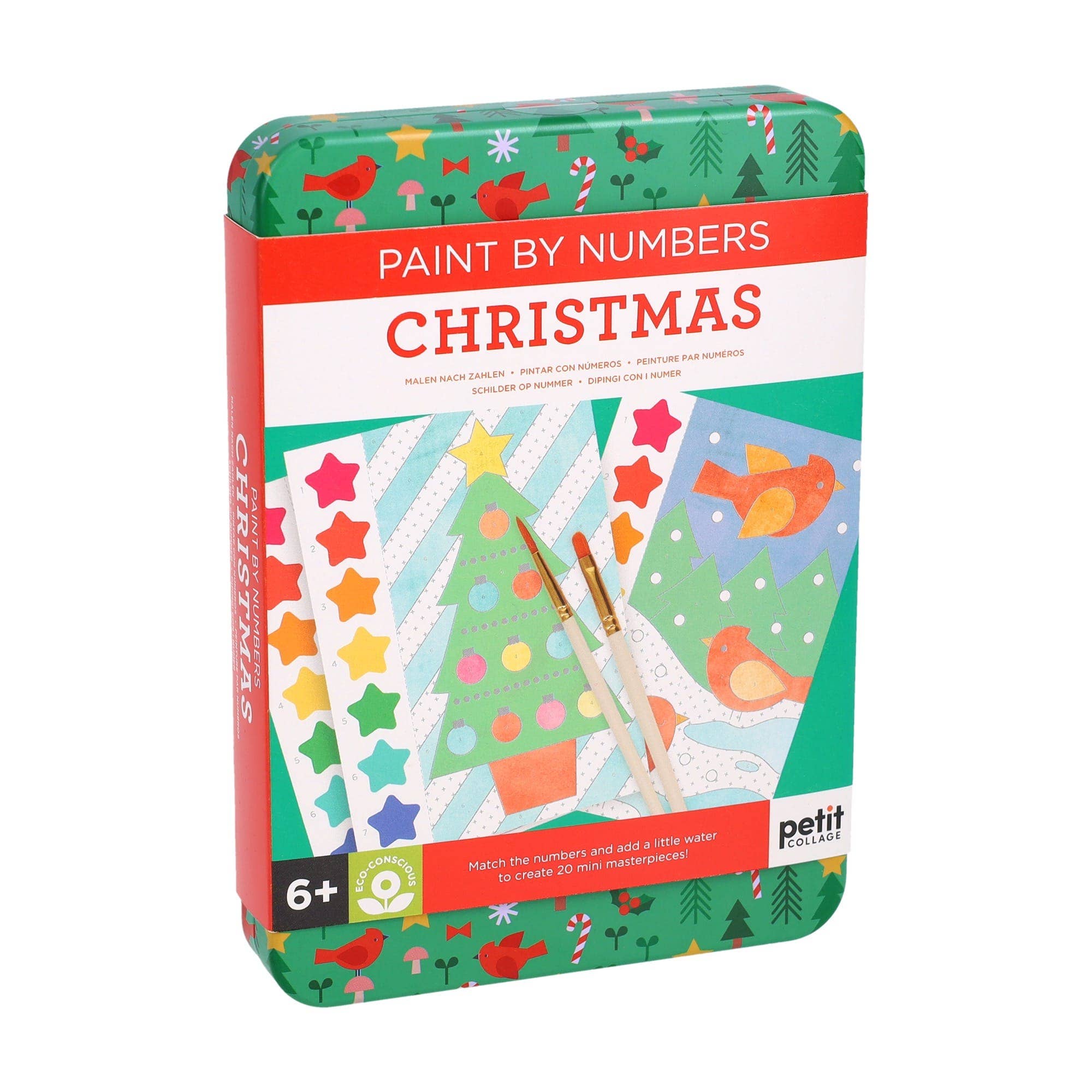 Christmas-themed paint by numbers kit packaging on a white background