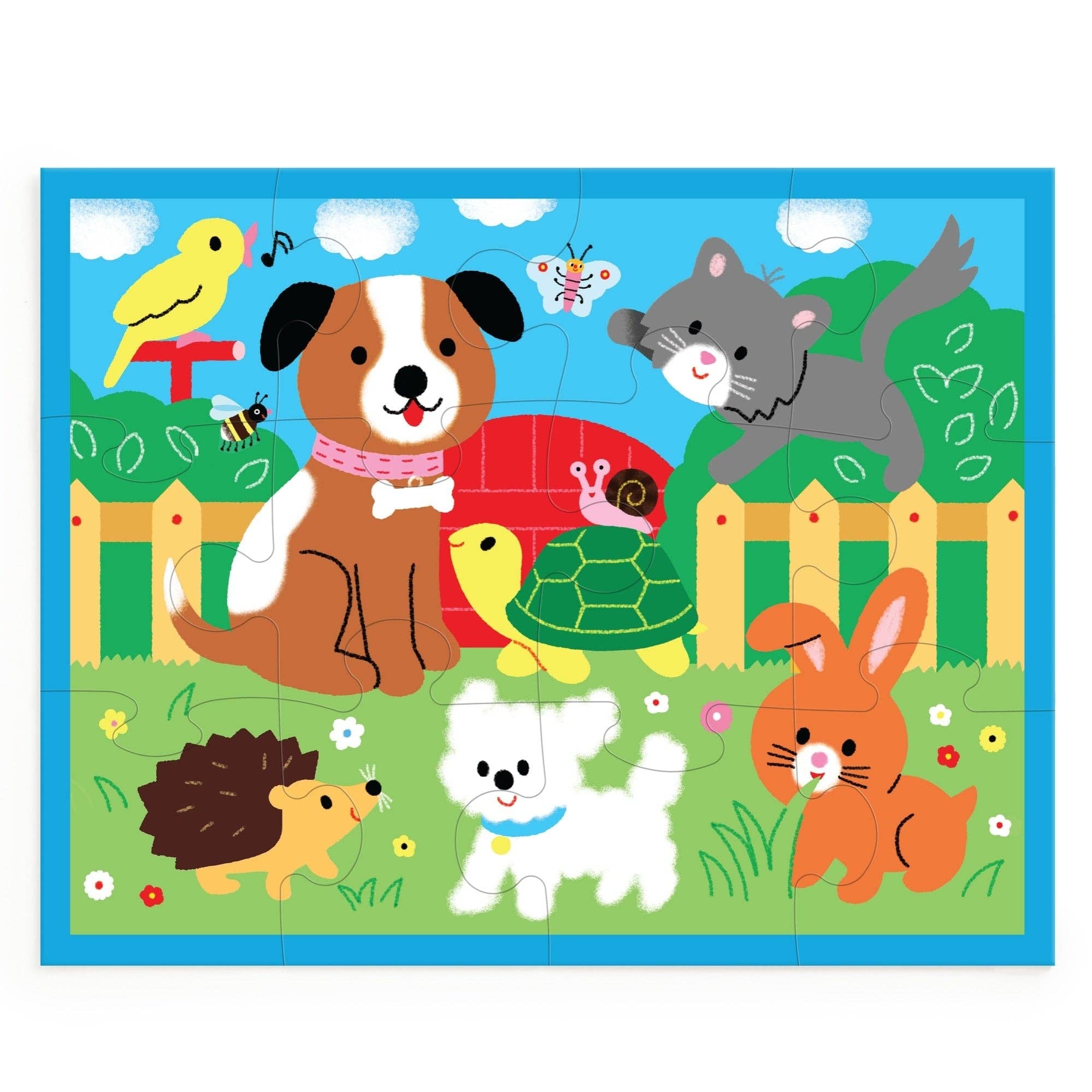 Children's puzzle with cartoon animals on a colorful background