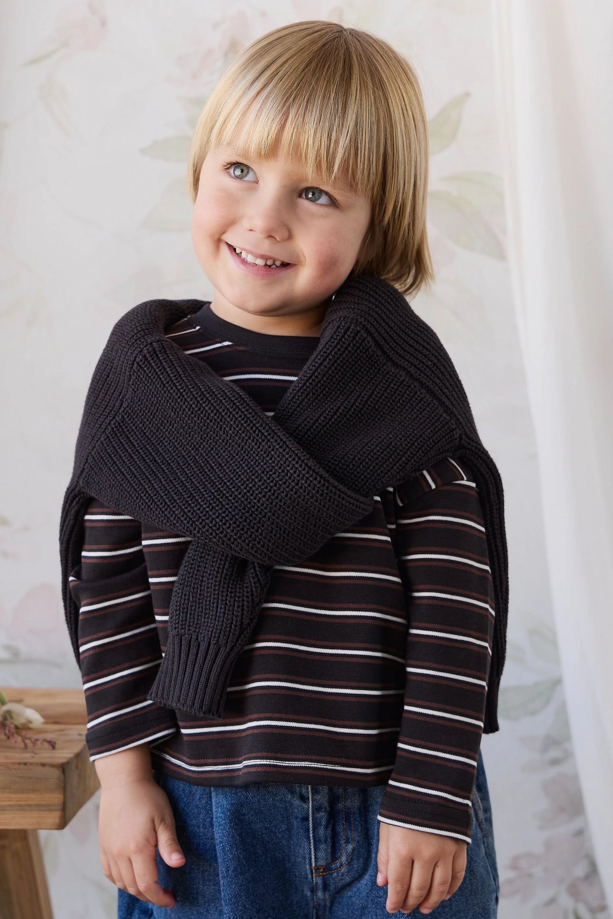 Pima Cotton Edward Long Sleeve Top - Courtside Stripe