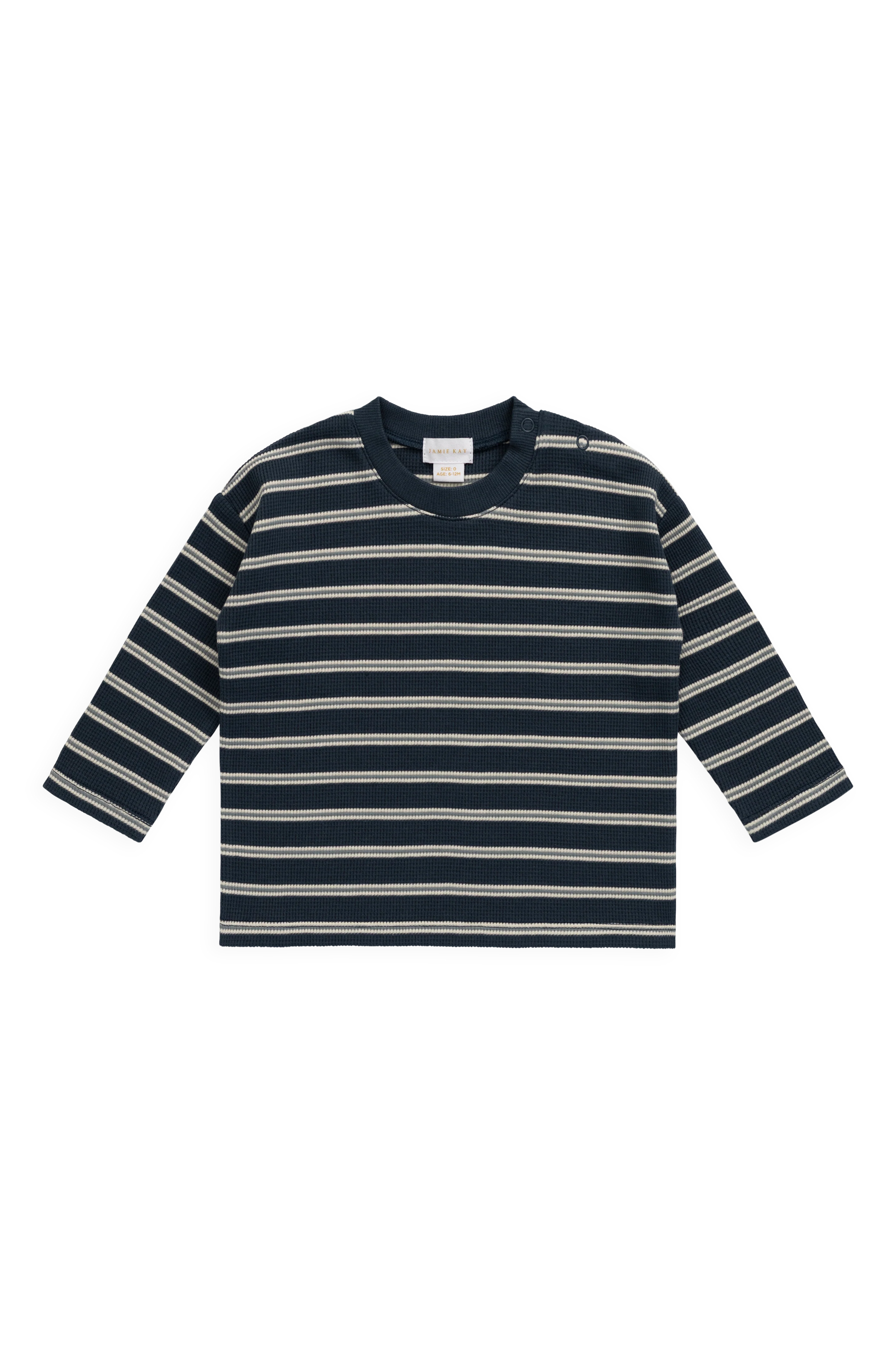 Organic Cotton Waffle Leith Long Sleeve Top - Dreamer Stripe Captain