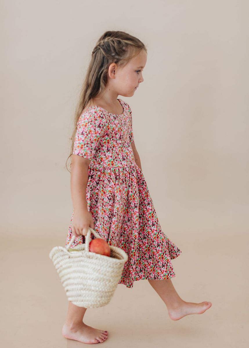 Short Sleeve Twirl Dress in Posy Pop