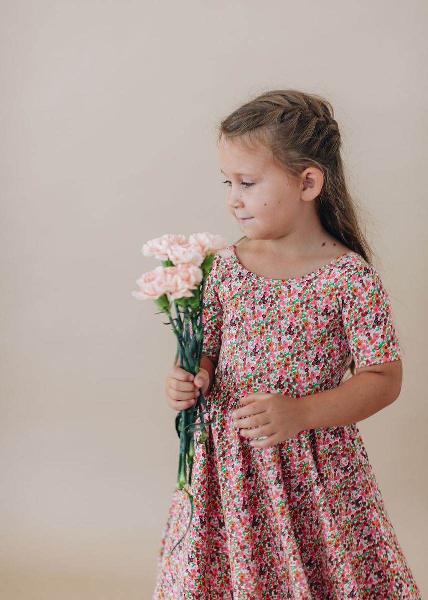 Short Sleeve Twirl Dress in Posy Pop