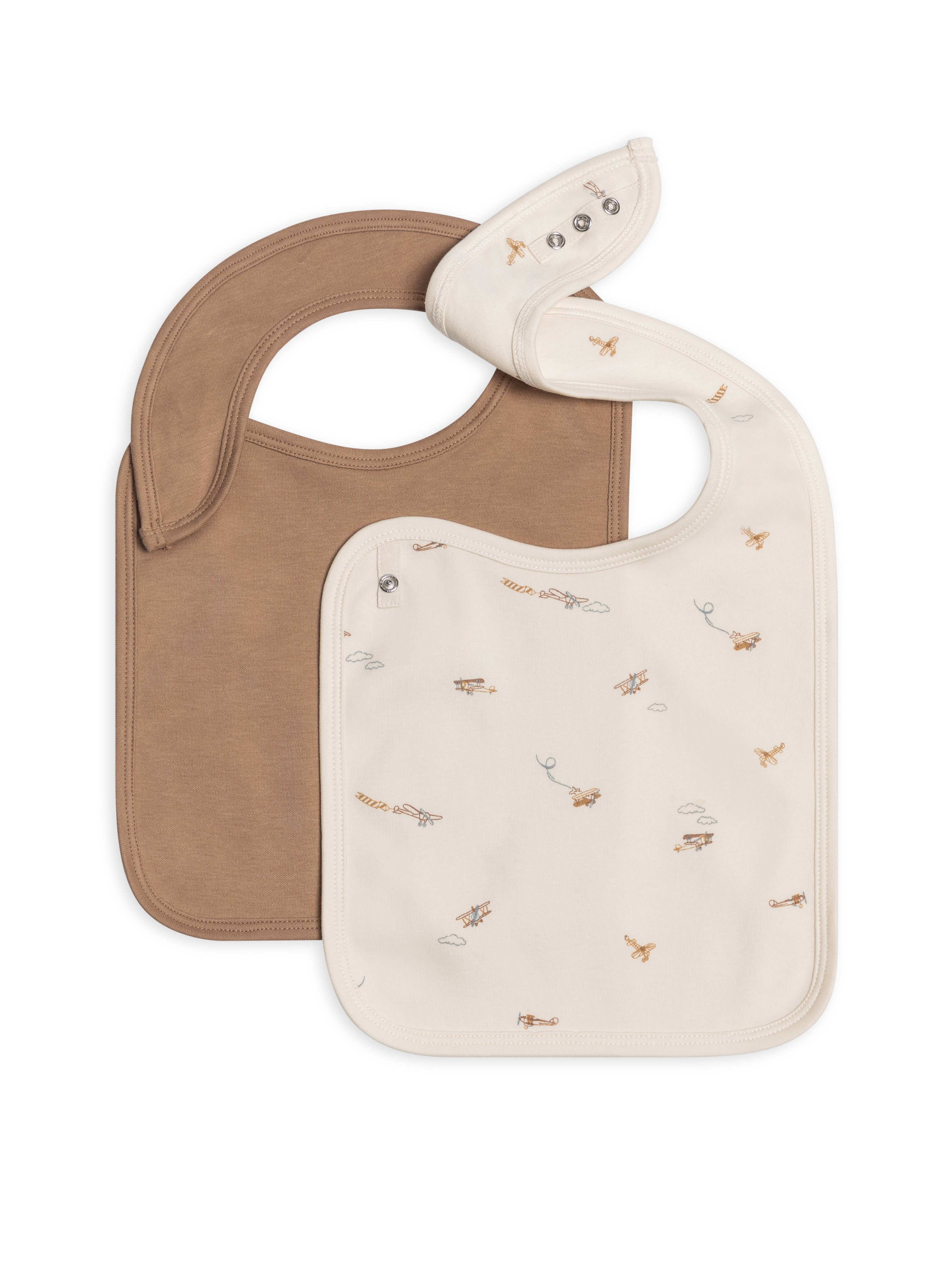 Organic Baby 2-Pack Bibs - Airplane / Truffle