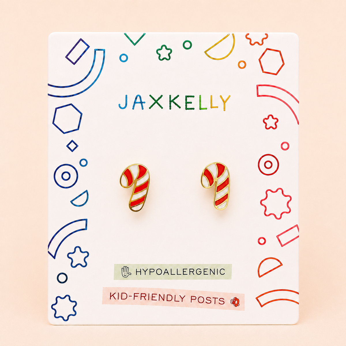 Candy Cane Enamel Flat Back Kids Earrings