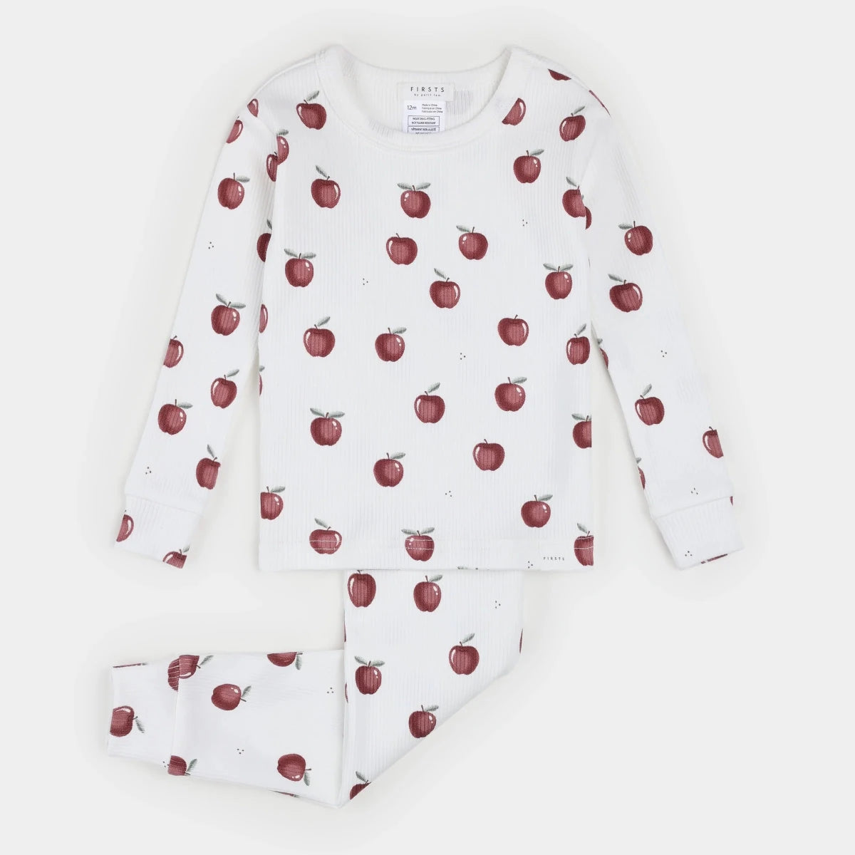 Apple Orchard Print on Off-White Ribbed PJ Set - Petite Lem Pajamas sold by Rosebud & Jo
