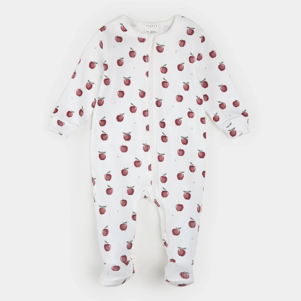 Apple Orchard Print on Off-White Ribbed Sleeper - Petite Lem Footies sold by Rosebud & Jo