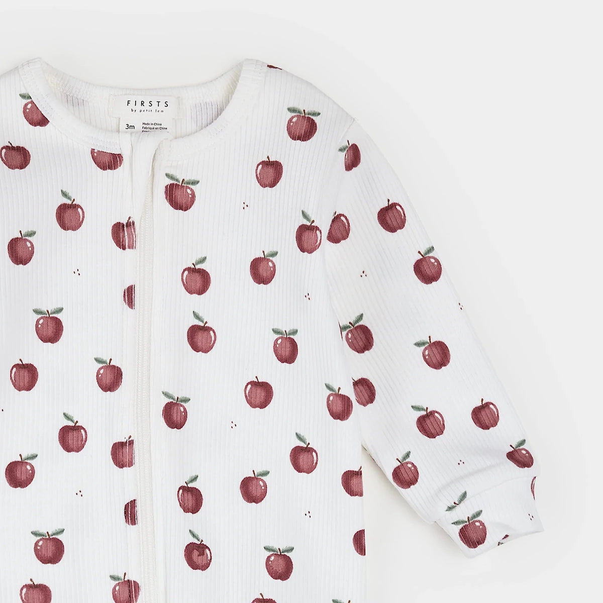 Apple Orchard Print on Off-White Ribbed Sleeper - Petite Lem Footies sold by Rosebud & Jo