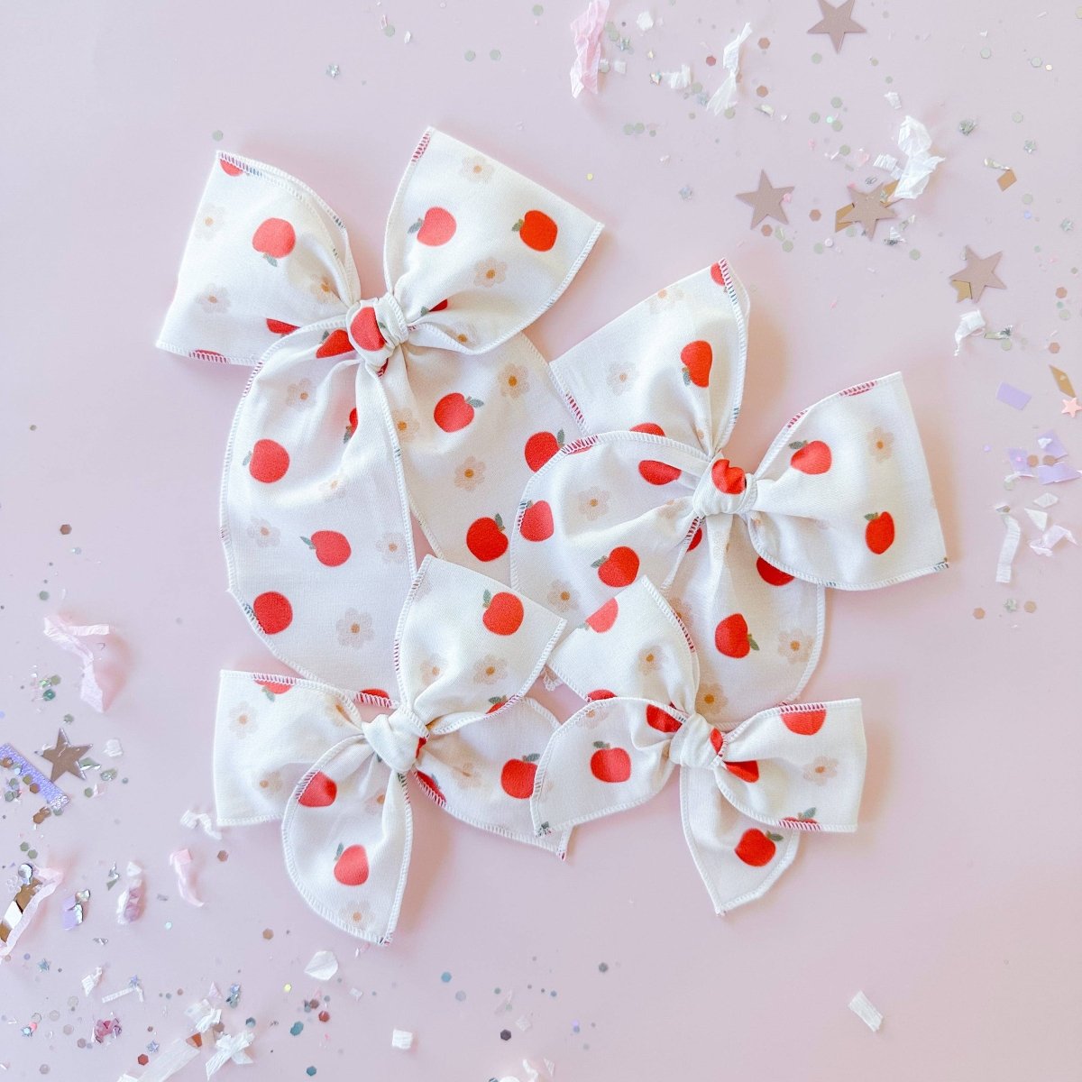 Apples & Daisies Fabric Bow – Handmade Alligator Clip - Tiny Wonders Bows Hair Accessory sold by Rosebud & Jo