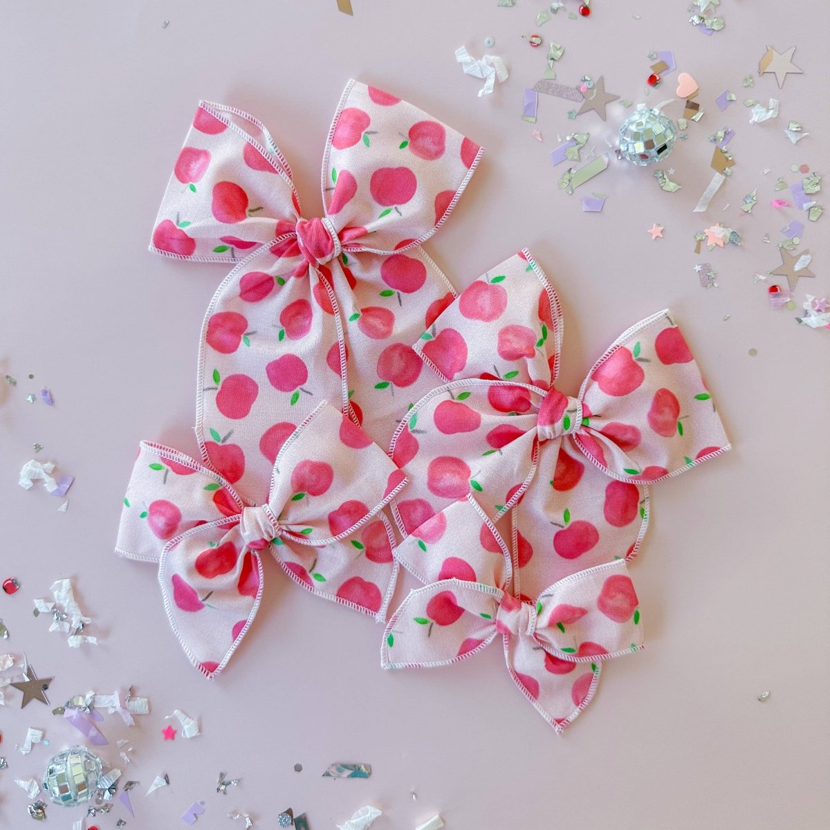 Apples on PinkFabric Bow – Handmade Small Reversible Alligator Clip - Tiny Wonders Bows Hair Accessory sold by Rosebud & Jo