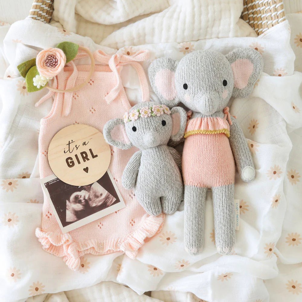 Baby Elephant with Blush Floral Crown - Cuddle + Kind Stuffed Animals sold by Rosebud & Jo