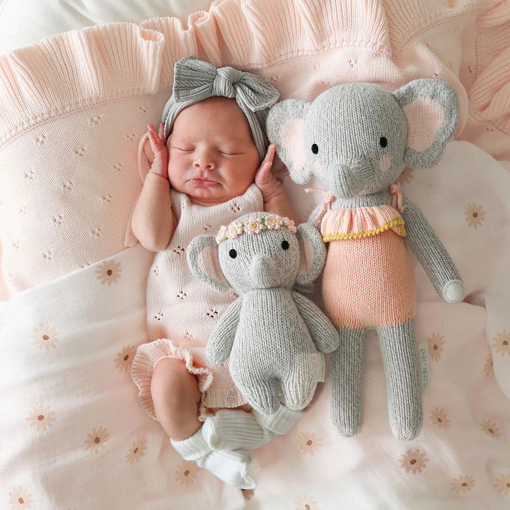 Baby Elephant with Blush Floral Crown - Cuddle + Kind Stuffed Animals sold by Rosebud & Jo
