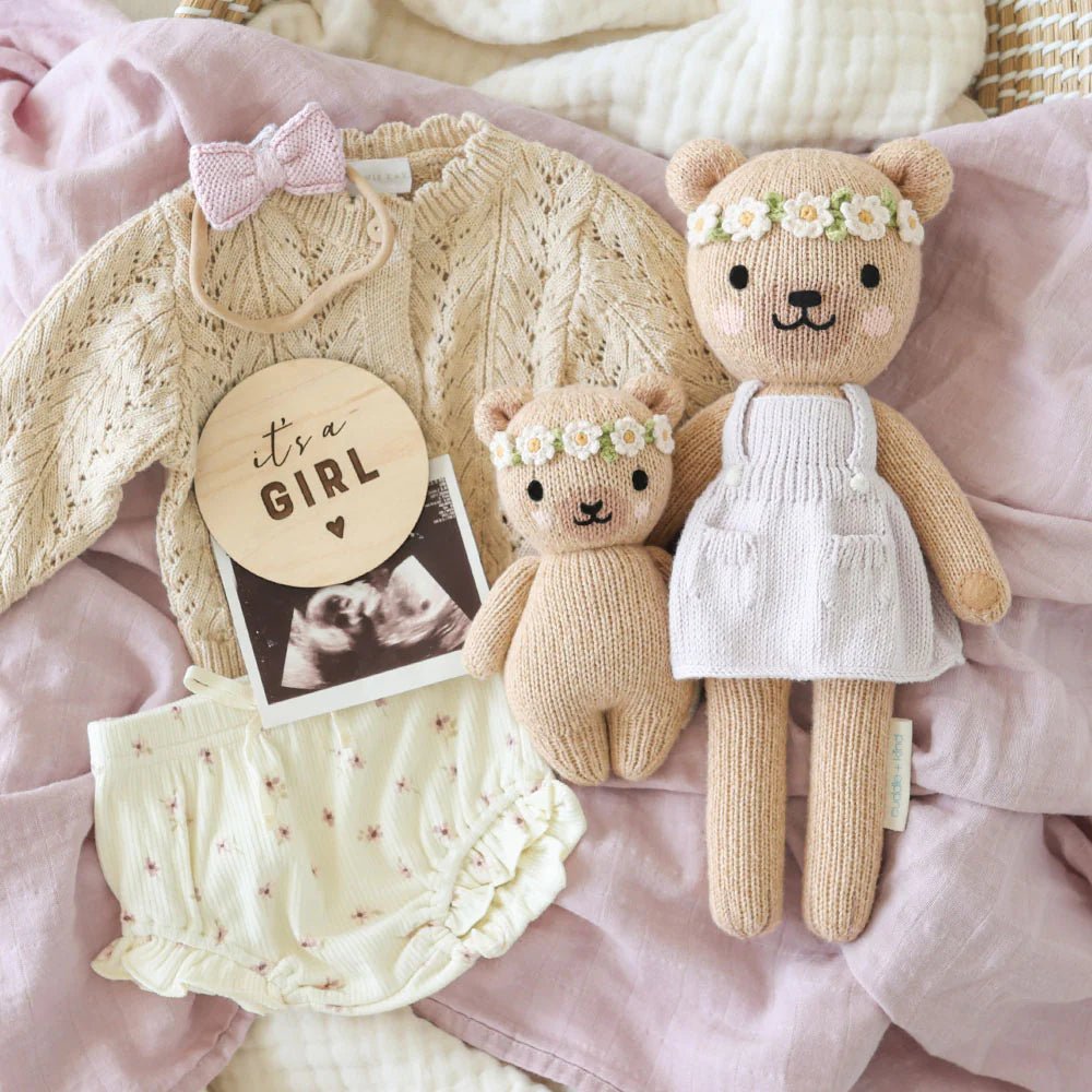 Baby Honey Bear in Ivory Floral - Cuddle + Kind Stuffed Animals sold by Rosebud & Jo