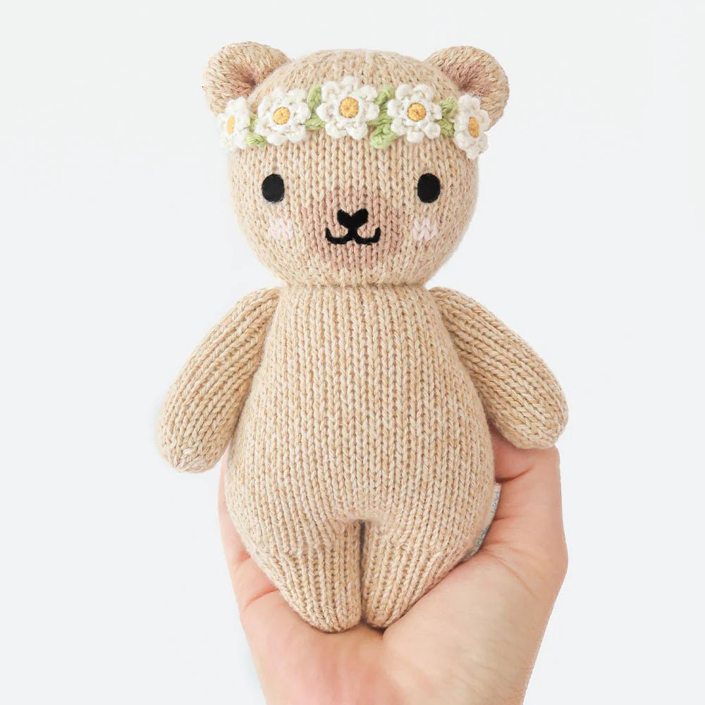 Baby Honey Bear in Ivory Floral - Cuddle + Kind Stuffed Animals sold by Rosebud & Jo