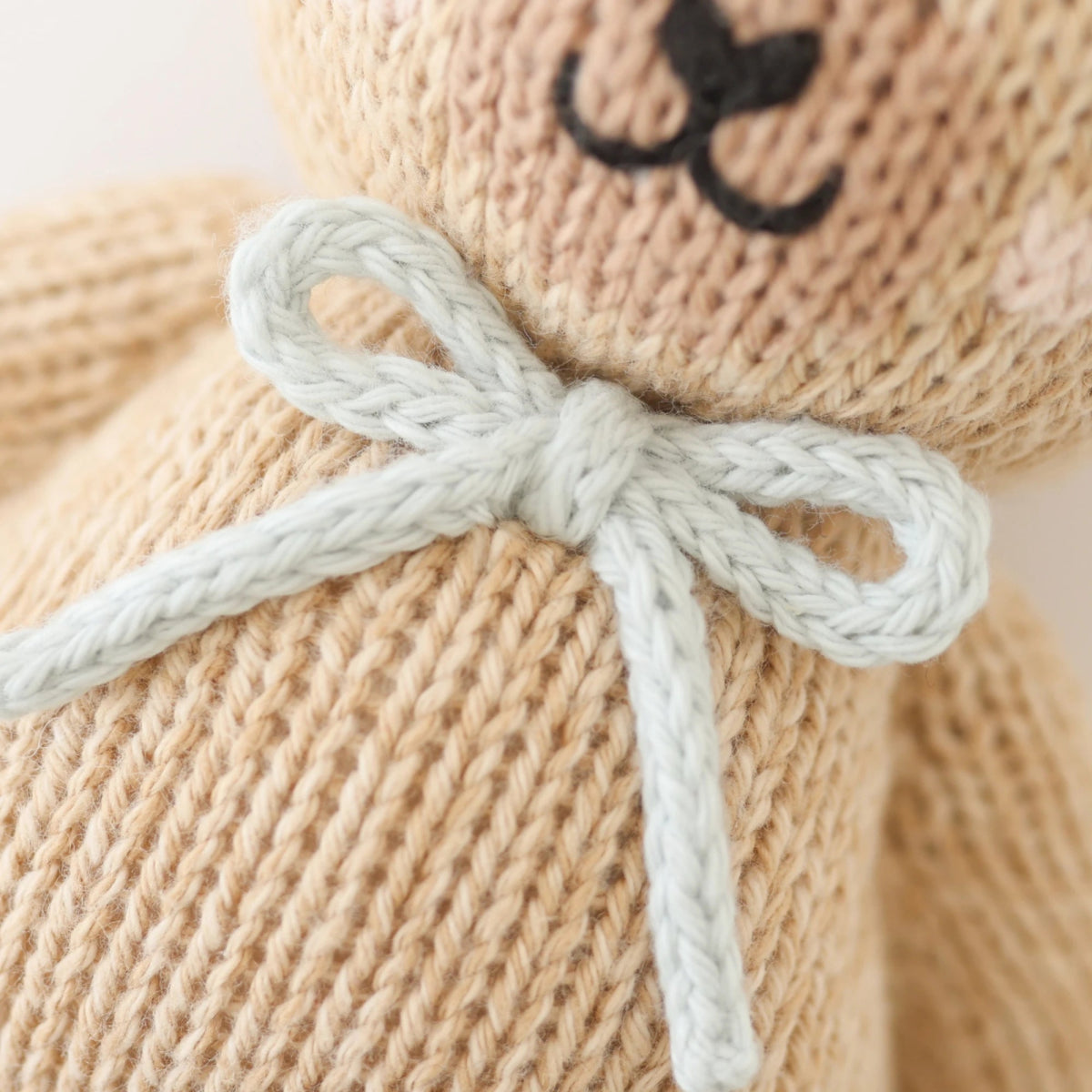 Baby Honey Bear with Robin's Egg Blue Bow - Cuddle + Kind Stuffed Animals sold by Rosebud & Jo