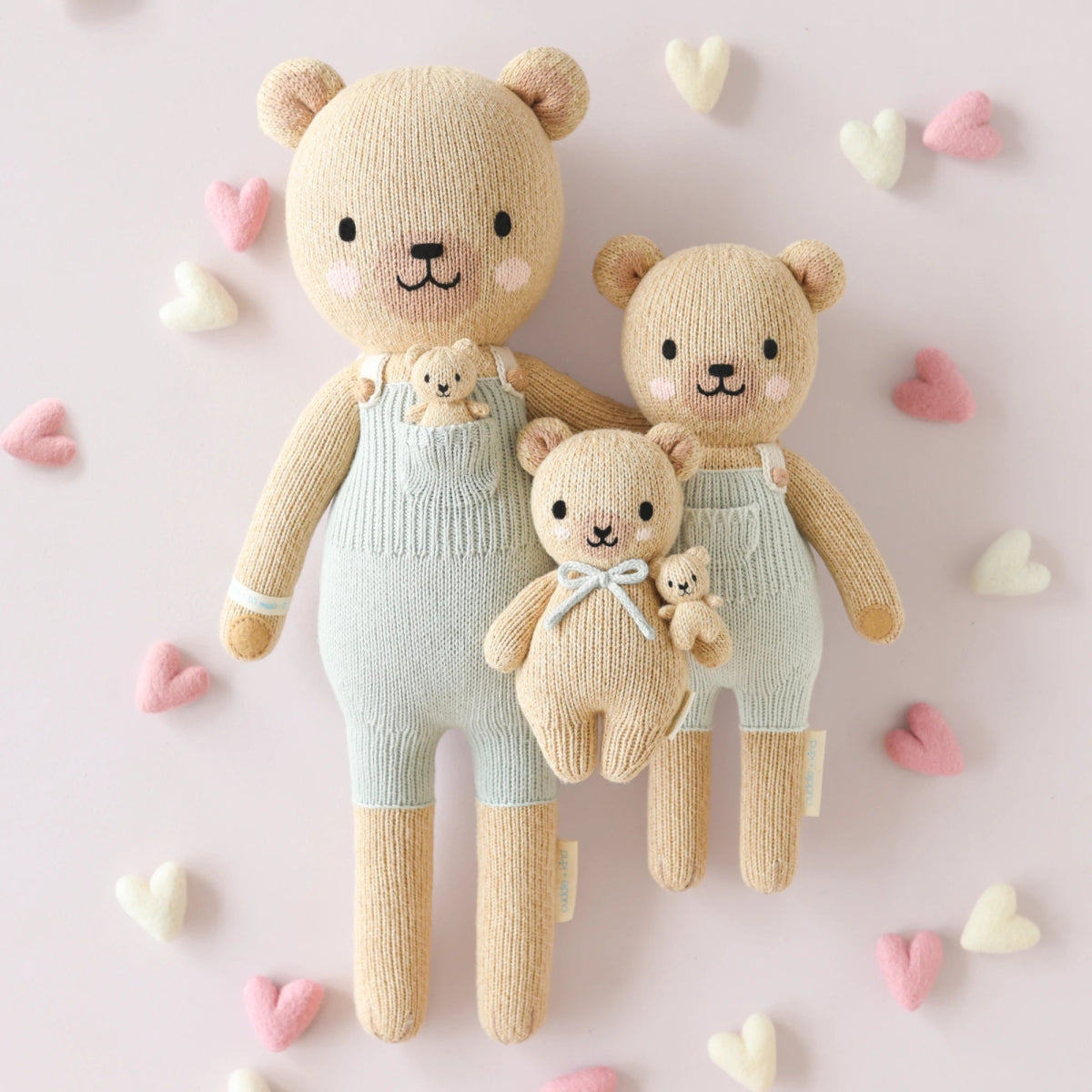 Baby Honey Bear with Robin's Egg Blue Bow - Cuddle + Kind Stuffed Animals sold by Rosebud & Jo