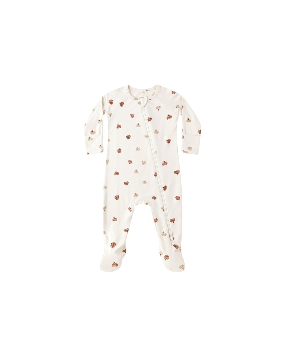 Bamboo Double - Zip Footie – Pumpkins Print - Quincy Mae Baby & Toddler Clothing sold by Rosebud & Jo