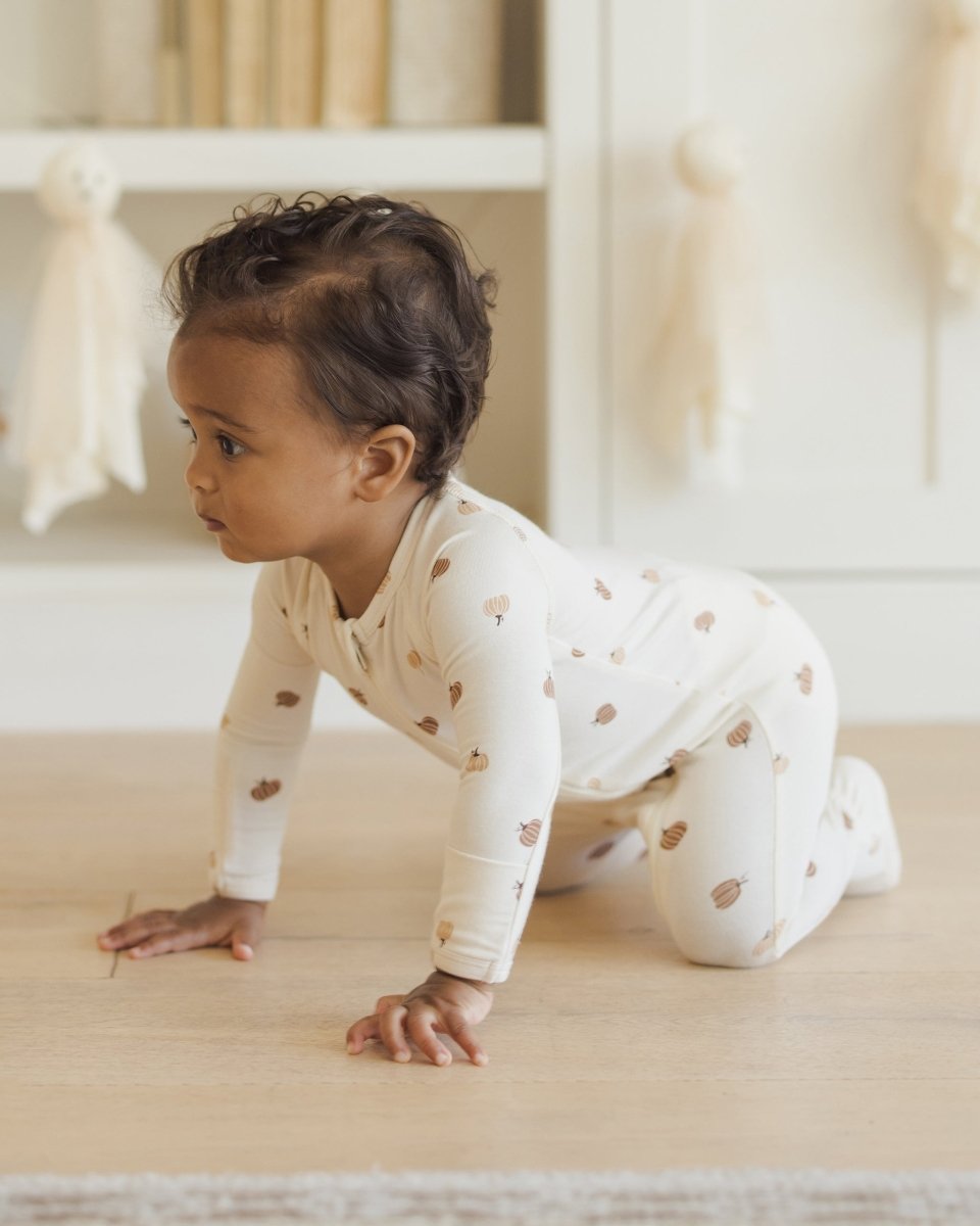Bamboo Double - Zip Footie – Pumpkins Print - Quincy Mae Baby & Toddler Clothing sold by Rosebud & Jo