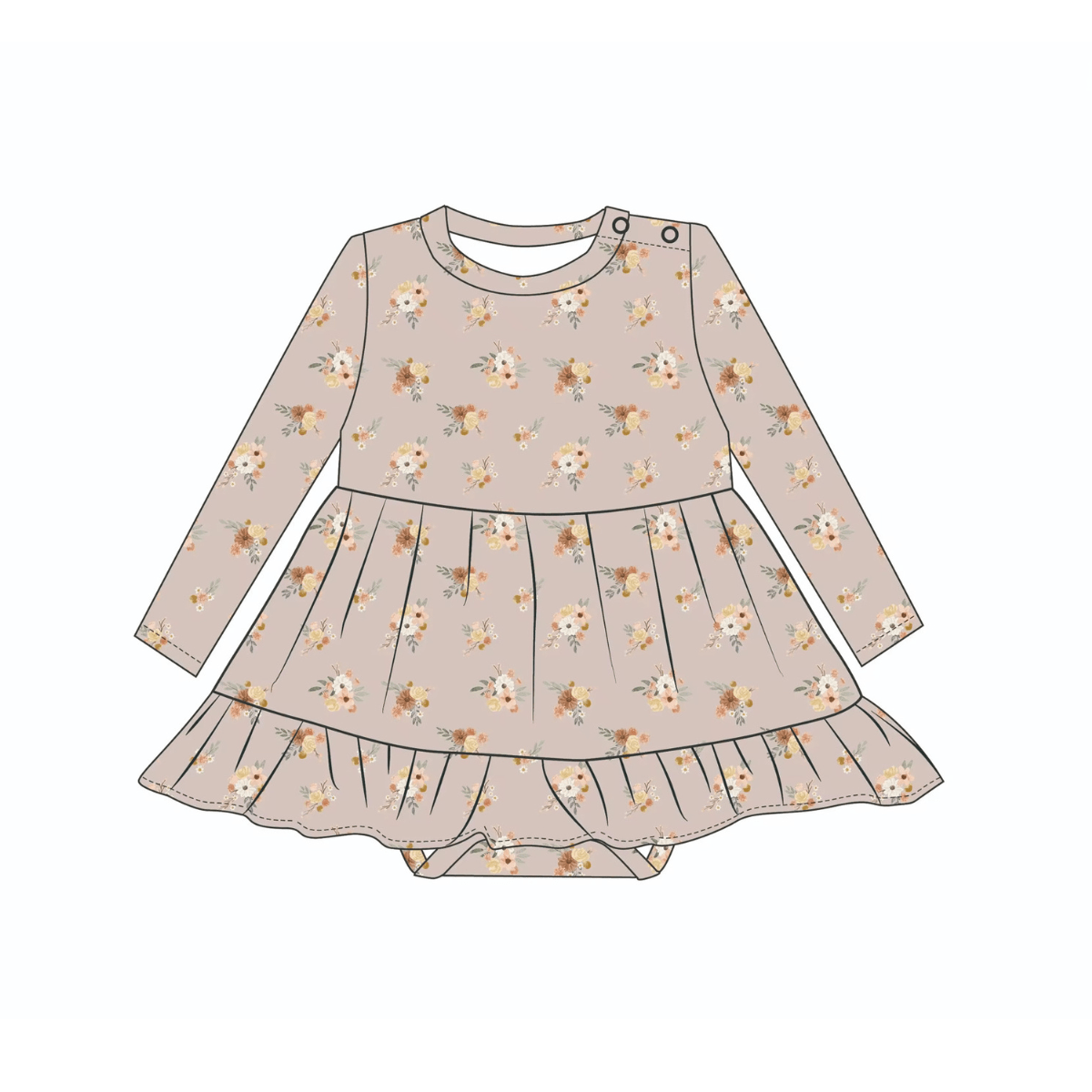 Bamboo Long Sleeve Skirted Romper - Mauve Floral - Emi Lei Baby & Toddler Clothing sold by Rosebud & Jo