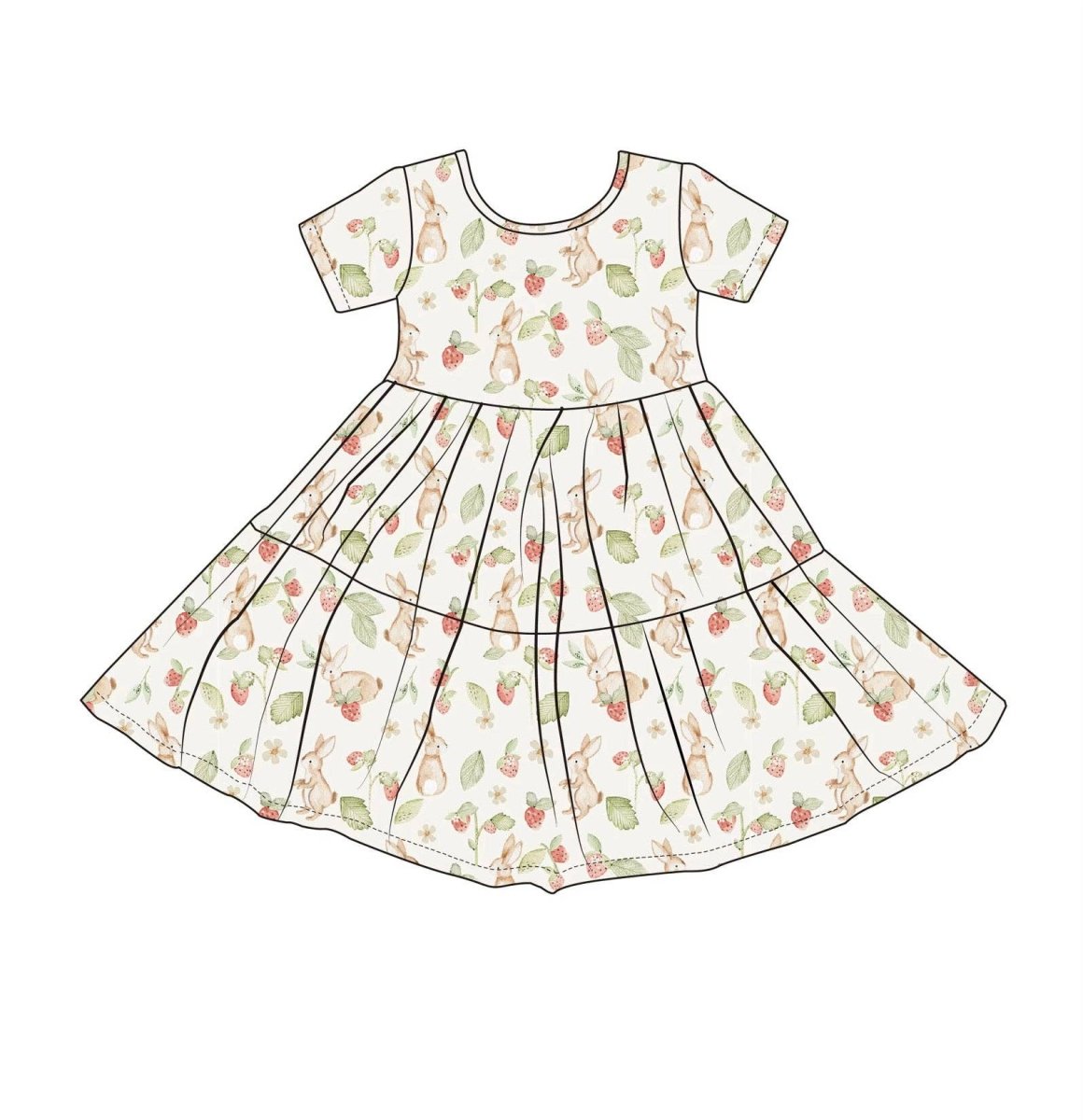 Bamboo Short Sleeve Twirl Dress | Strawberry Bunnies - Emi Lei Dresses sold by Rosebud & Jo