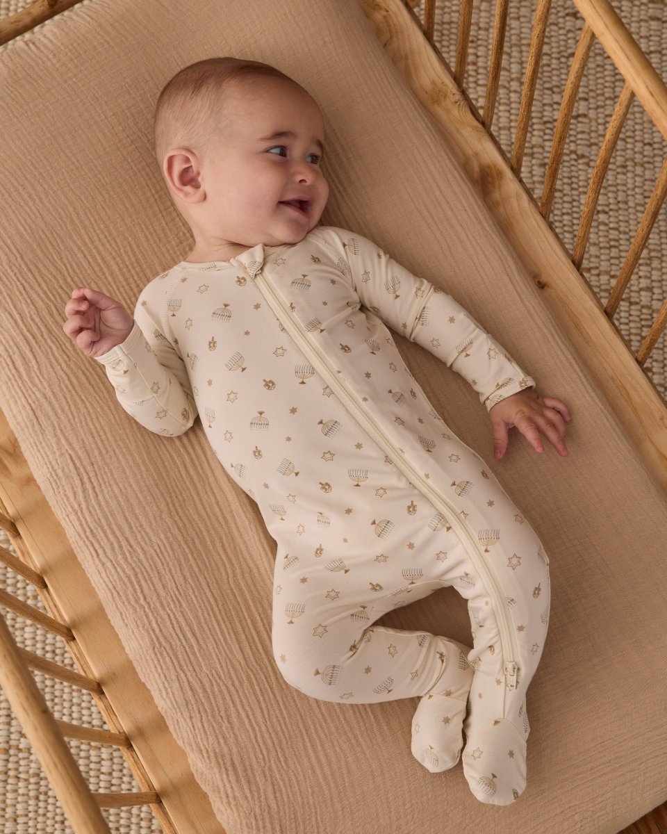 Bamboo Zip Footie || Hanukkah - Quincy Mae Footies sold by Rosebud & Jo