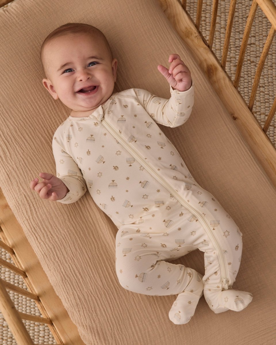 Bamboo Zip Footie || Hanukkah - Quincy Mae Footies sold by Rosebud & Jo