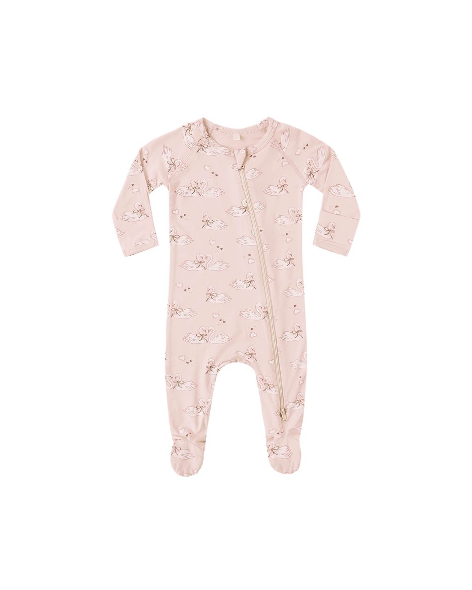 Bamboo Zip Footie || Swans - Quincy Mae Baby & Toddler Clothing sold by Rosebud & Jo