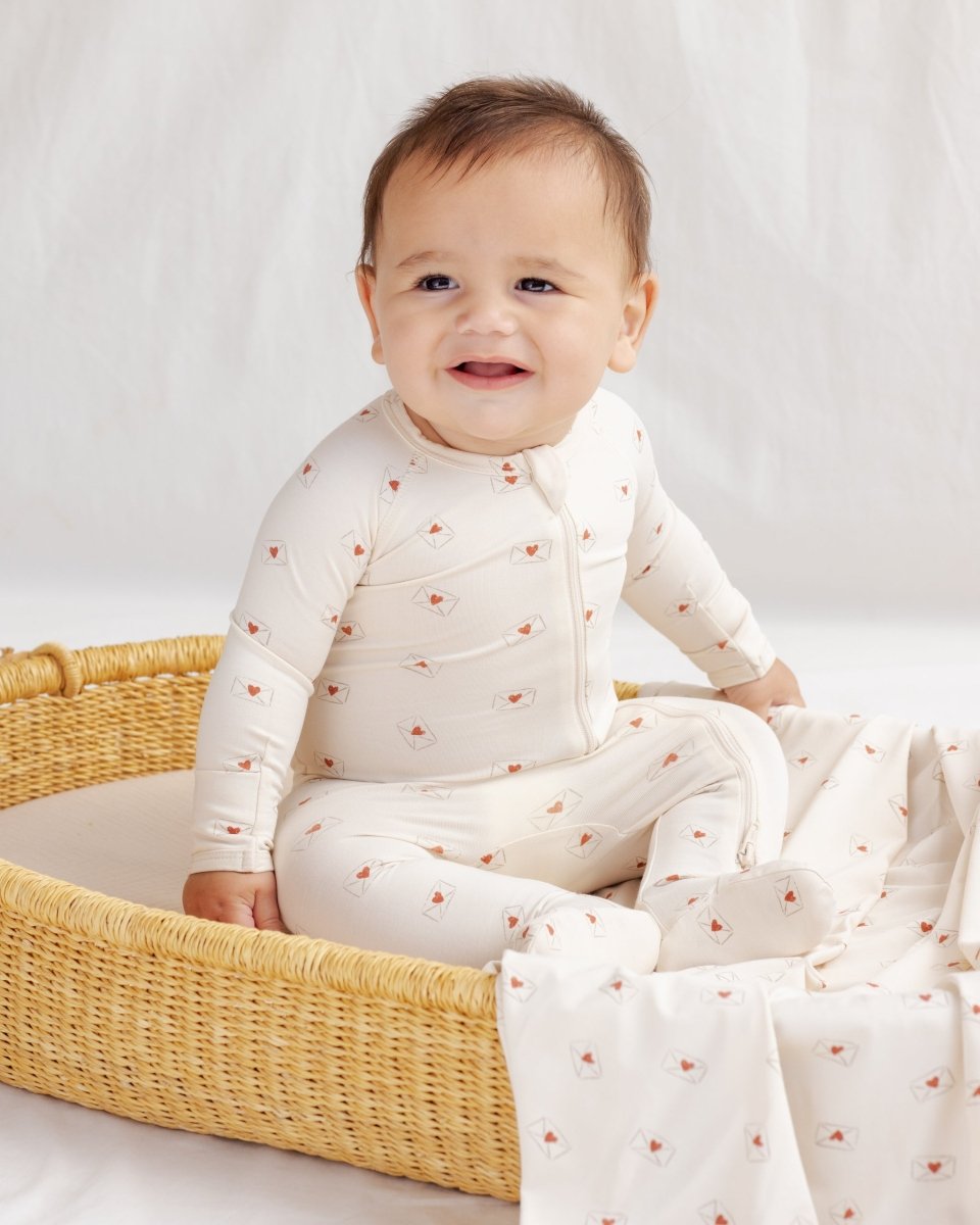 Bamboo Zip Footie || Valentine - Quincy Mae Baby & Toddler Clothing sold by Rosebud & Jo