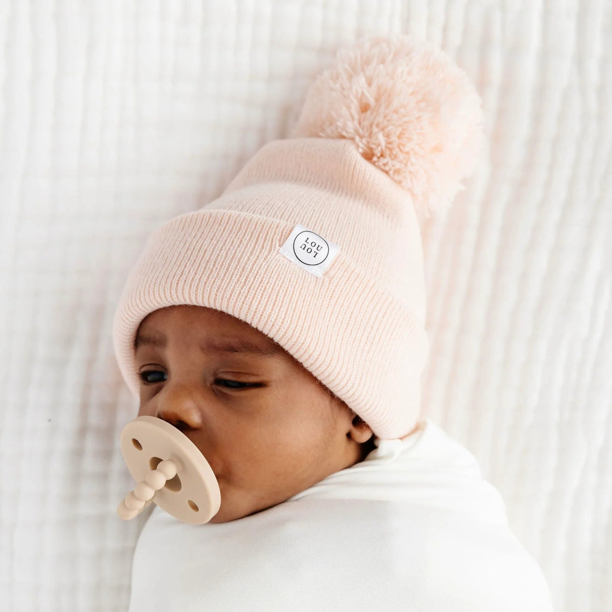 Beanie with Pom Pom in Blush Pink - Lou Lou & Company Hat sold by Rosebud & Jo